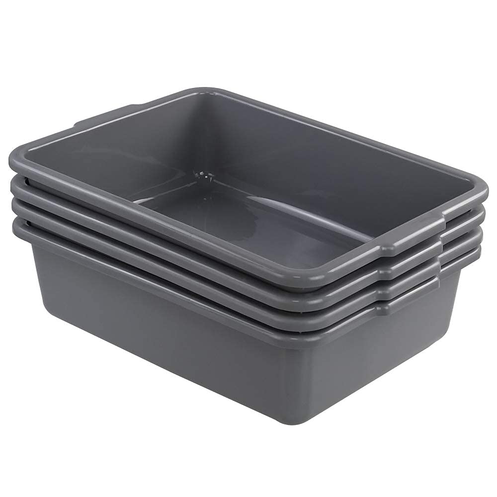 Kiddream 4-Pack 24 Quart Rectangle Bus Tubs - Durable Grey Plastic Commercial Food Storage Trays for Restaurants, Cafeterias & Kitchen Organization