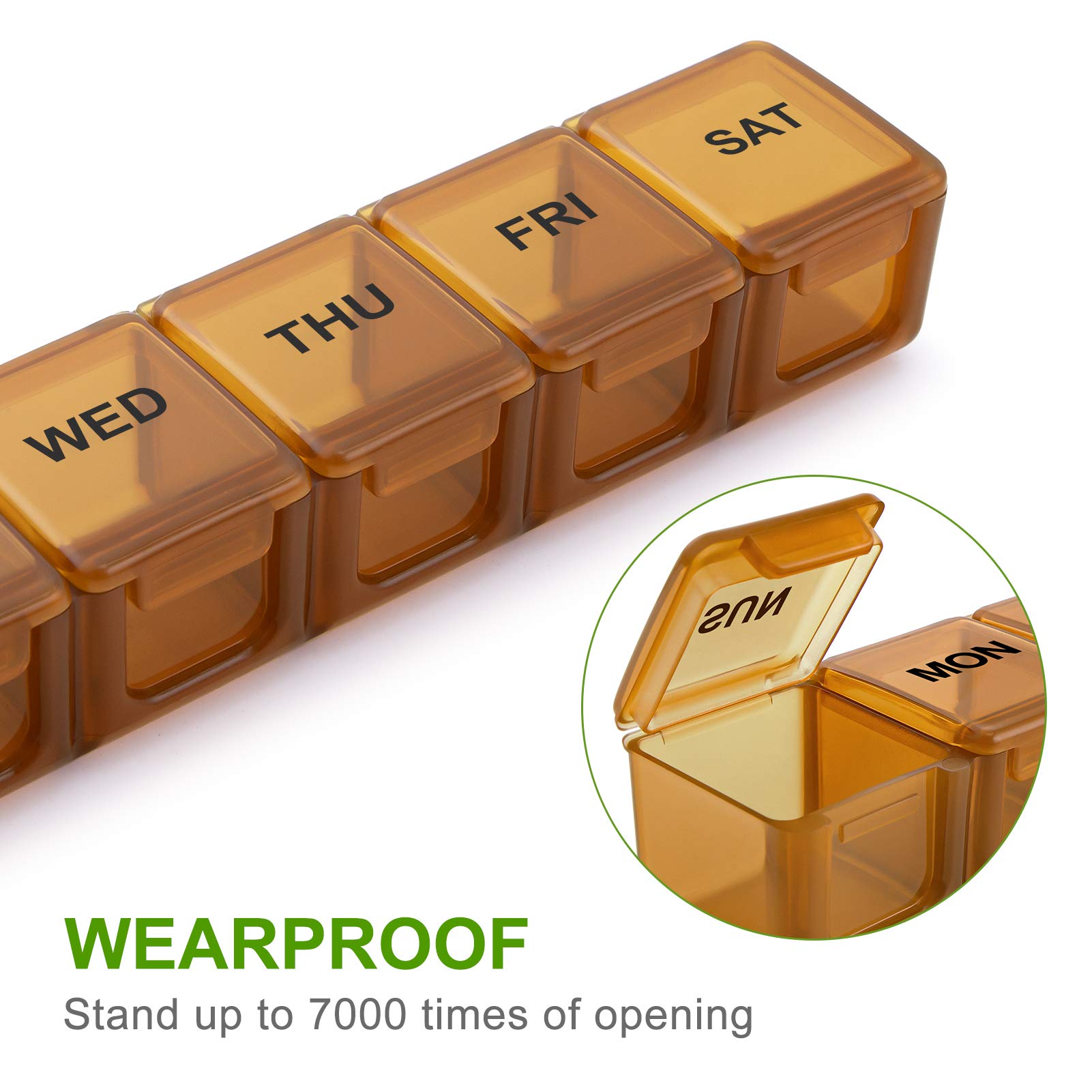 **BUG HULL 7-Day Pill Organizer (2 Pack) – Extra Large Travel Pill Box for Vitamins, Supplements & Medications – Weekly Medicine Case (Brown & White) – Perfect for Travel, Home & Daily Use**