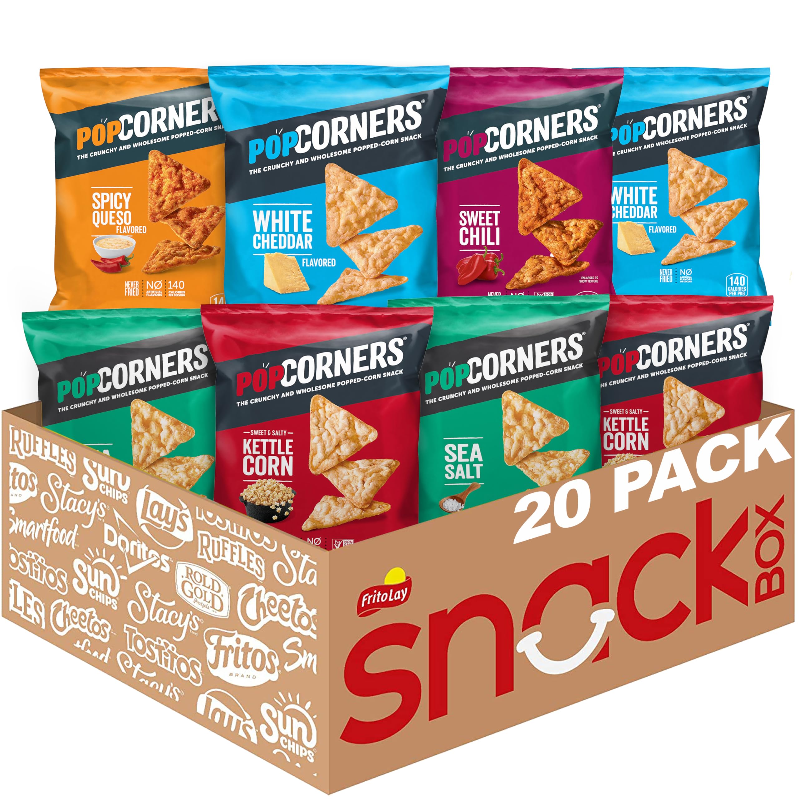 PopCorners Popped Corn Snacks Sampler Pack - 20 Count (1 Oz Each) | Healthy Gluten-Free Snacks for Parties, Office & On-The-Go | Variety Pack with Different Flavors