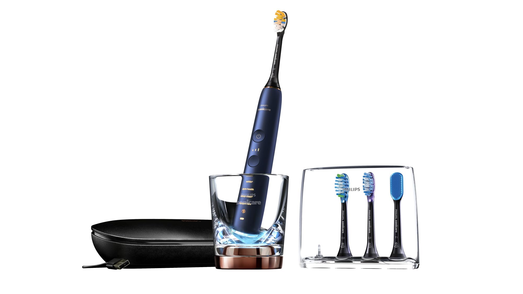 Philips Sonicare DiamondClean Smart 9750 Electric Toothbrush - Sonic Toothbrush with Bluetooth App, Pressure Sensor & Brush Head Detection, 5 Modes & 3 Intensity Levels (Lunar Blue, HX9954/74) | Perfect for Travel, Home Use & Professional Dental Care