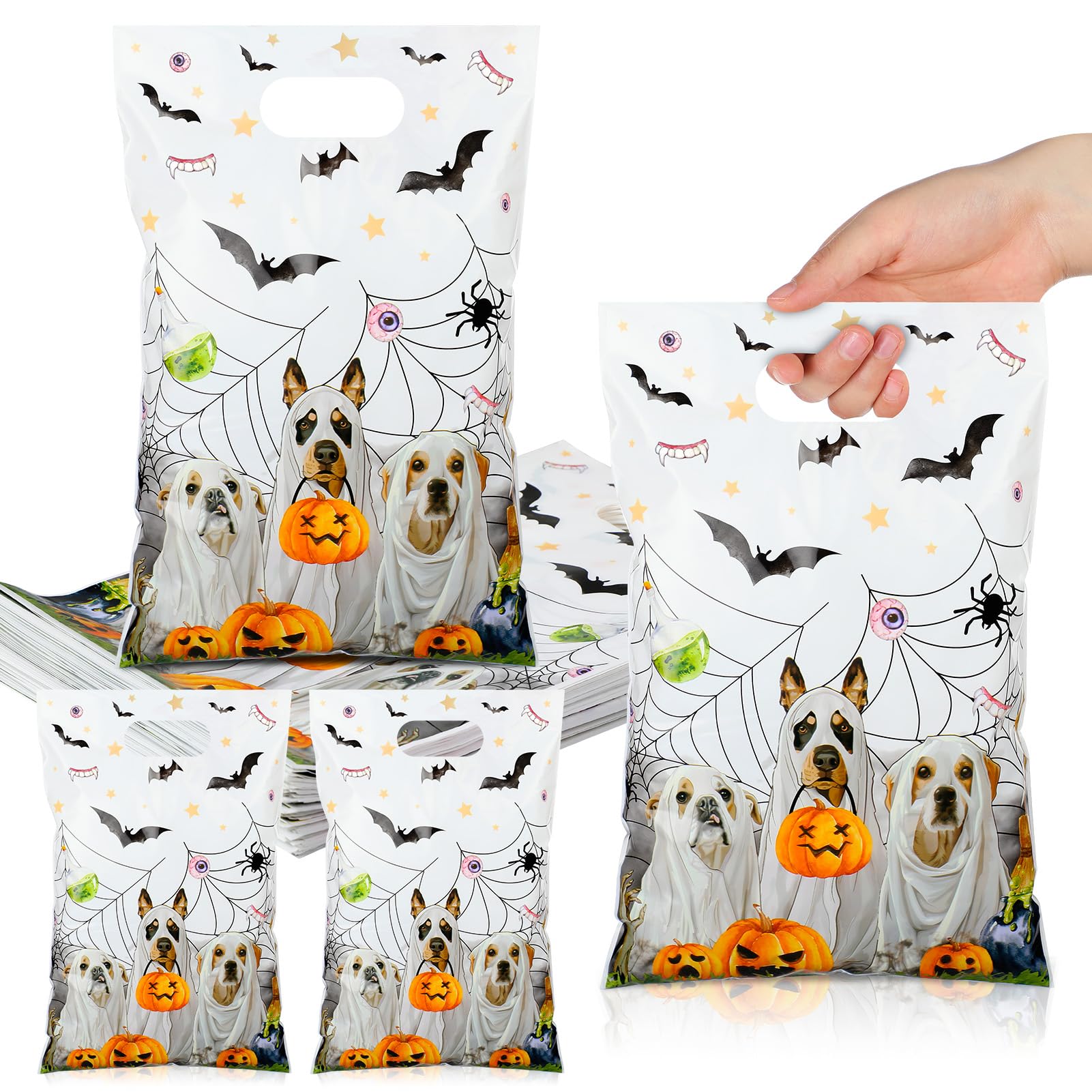 ReliThick 150 Pcs Halloween Goodie Bags - Ghost & Dog Themed Bulk Candy Bags for Kids Party Favors, Trick or Treat Supplies & Classroom Treats - Perfect for Halloween Decorations, School Events & Neighborhood Trick-or-Treating