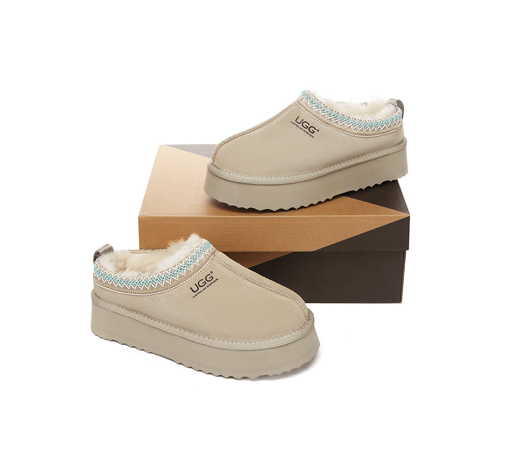 Australian Shepherd UGG Slippers for Women - Genuine Sheepskin Wool Ankle Boots with Platform Sole - Cozy Indoor/Outdoor House Shoes for Winter Comfort and Warmth