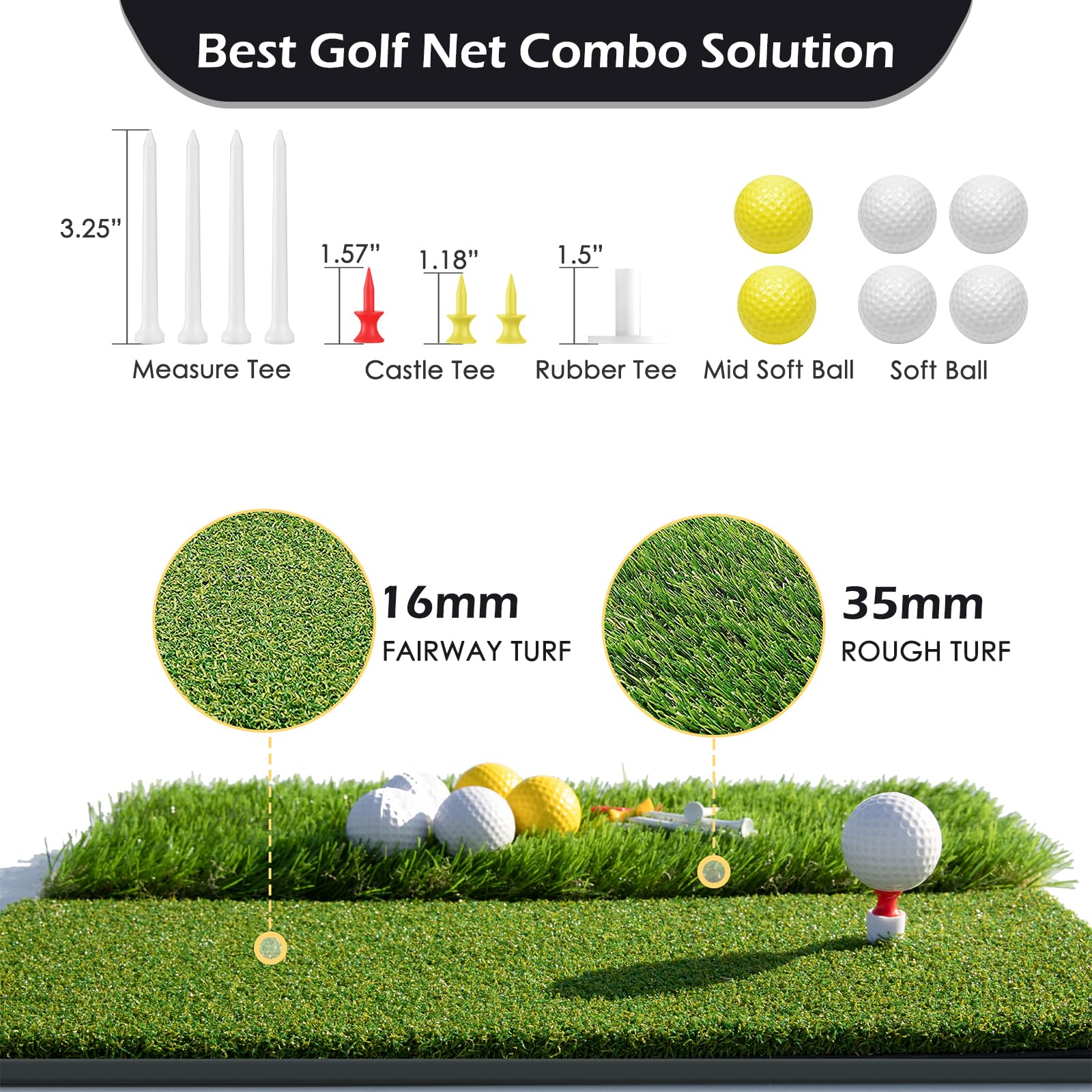 10x7ft Heavy Duty Golf Practice Net with Mat, Target Cloth, 8 Tees & 6 Balls - Portable Backyard Driving & Chipping Training for Indoor/Outdoor Use | Perfect for Home, Garage & Golf Course Practice