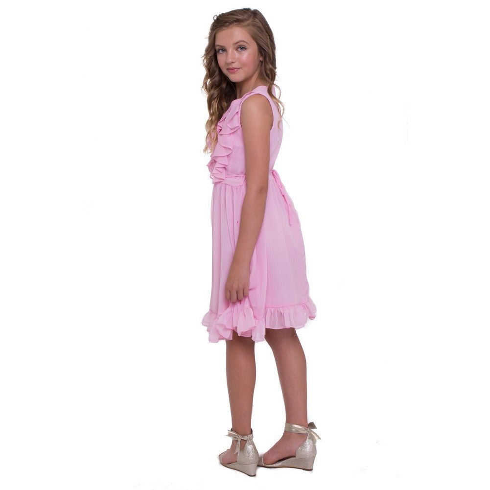 Big Girls Bubble Gum Pink Tiered Chiffon Ruffled Easter Dress Size 8-12 - Perfect for Easter Sunday, Spring Photoshoots & Special Occasions