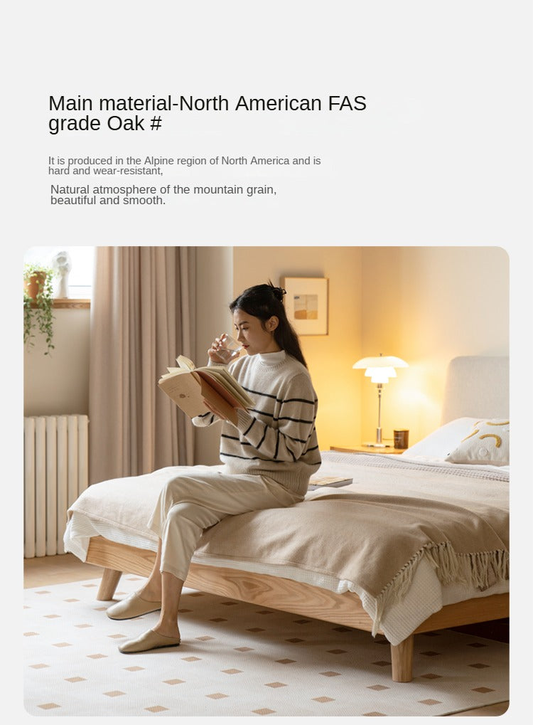 Solid Oak Wood Soft Bed Frame - Queen Size, Natural Wood Finish - Perfect for Master Bedrooms, Guest Rooms & Cozy Home Decor