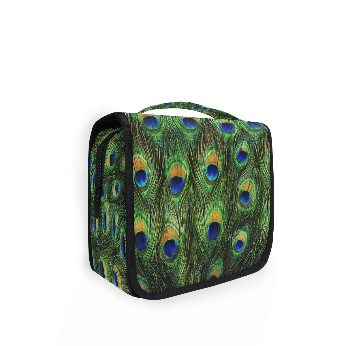 RXYY Hanging Travel Toiletry Bag - Peacock Feather Print Cosmetic Organizer for Women & Girls | Portable Foldable Bathroom & Gym Wash Bag | Perfect for Travel, Camping & Daily Use