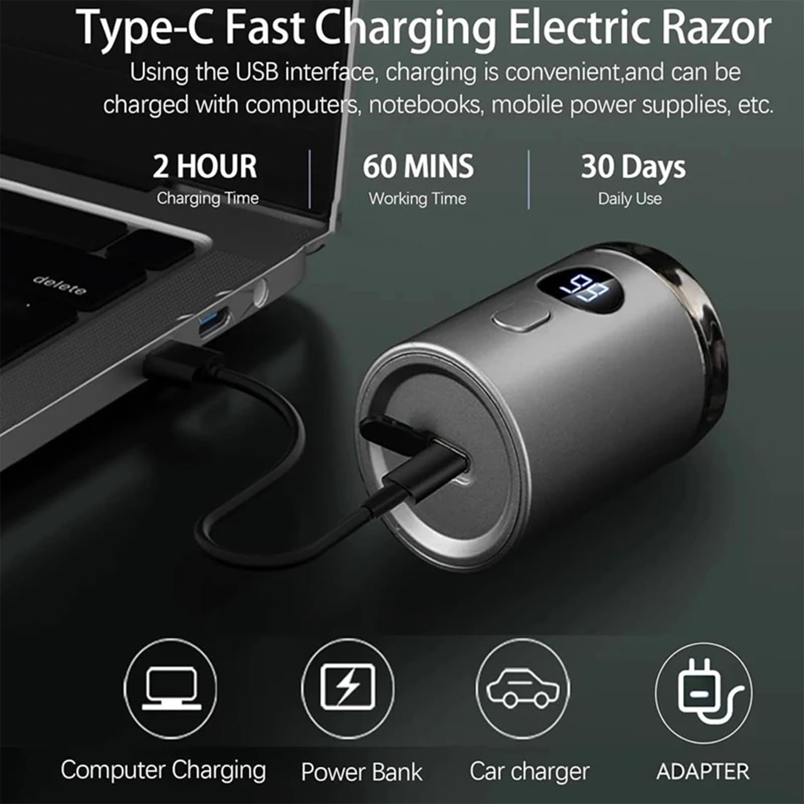 Vishopee Mini Portable Electric Shaver for Men - IPX7 Waterproof, USB Rechargeable, Pocket Size Travel Razor with Washable Design (Gray) - Perfect for Travel, Gym & Daily Grooming