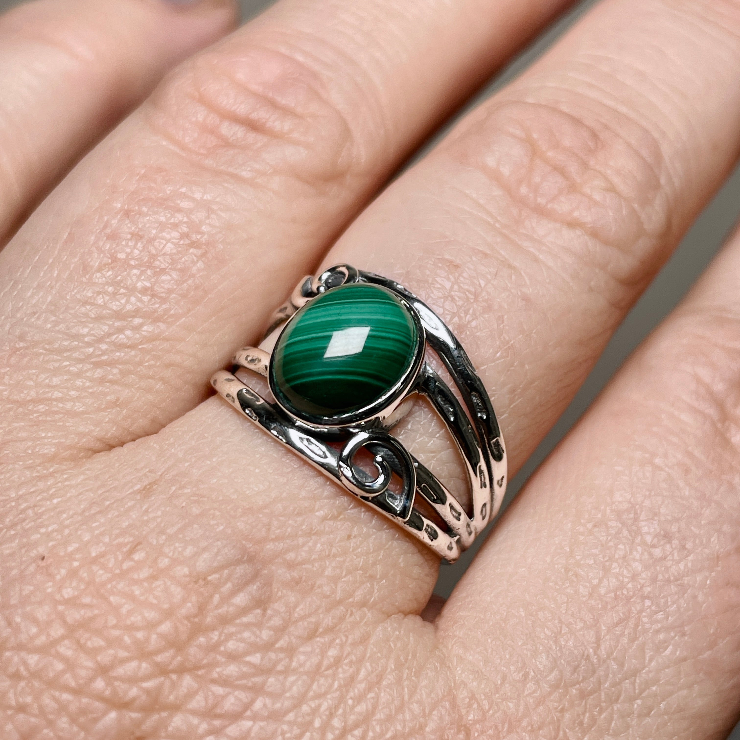 Malachite Oval Cabochon Ring in Decorative Sterling Silver Setting R4025 | Unique Gemstone Jewelry for Women | Perfect for Weddings, Parties & Special Occasions
