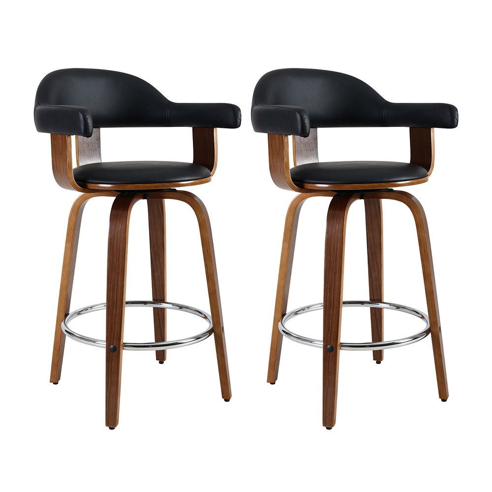 Premium Two Bar Stools with Genuine Leather Seat & Solid Wood Legs - Perfect for Kitchen Island, Home Bar, and Dining Room Decor