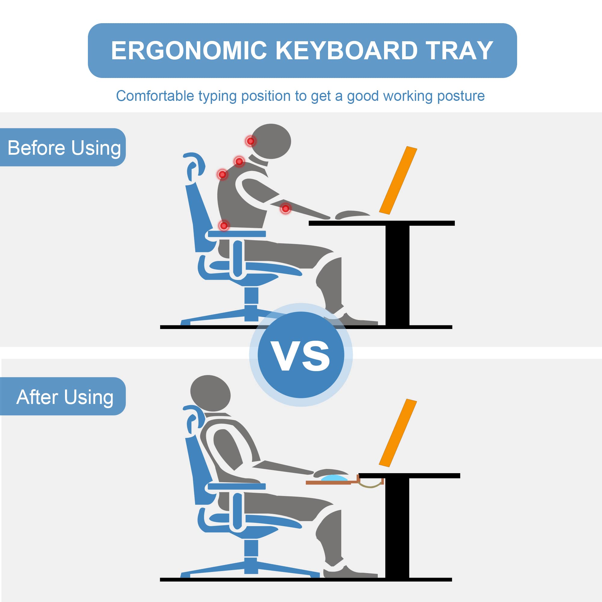 Ergonomic Under Desk Keyboard Tray - Adjustable Height, Pull Out Drawer with Wrist Support Pad (26