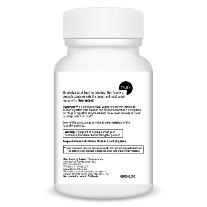Davinci Labs Digenzyme™ - 90 Vegetarian Capsules for Digestive Support & Gut Health - Ideal for Travel, Meals & Digestive Comfort