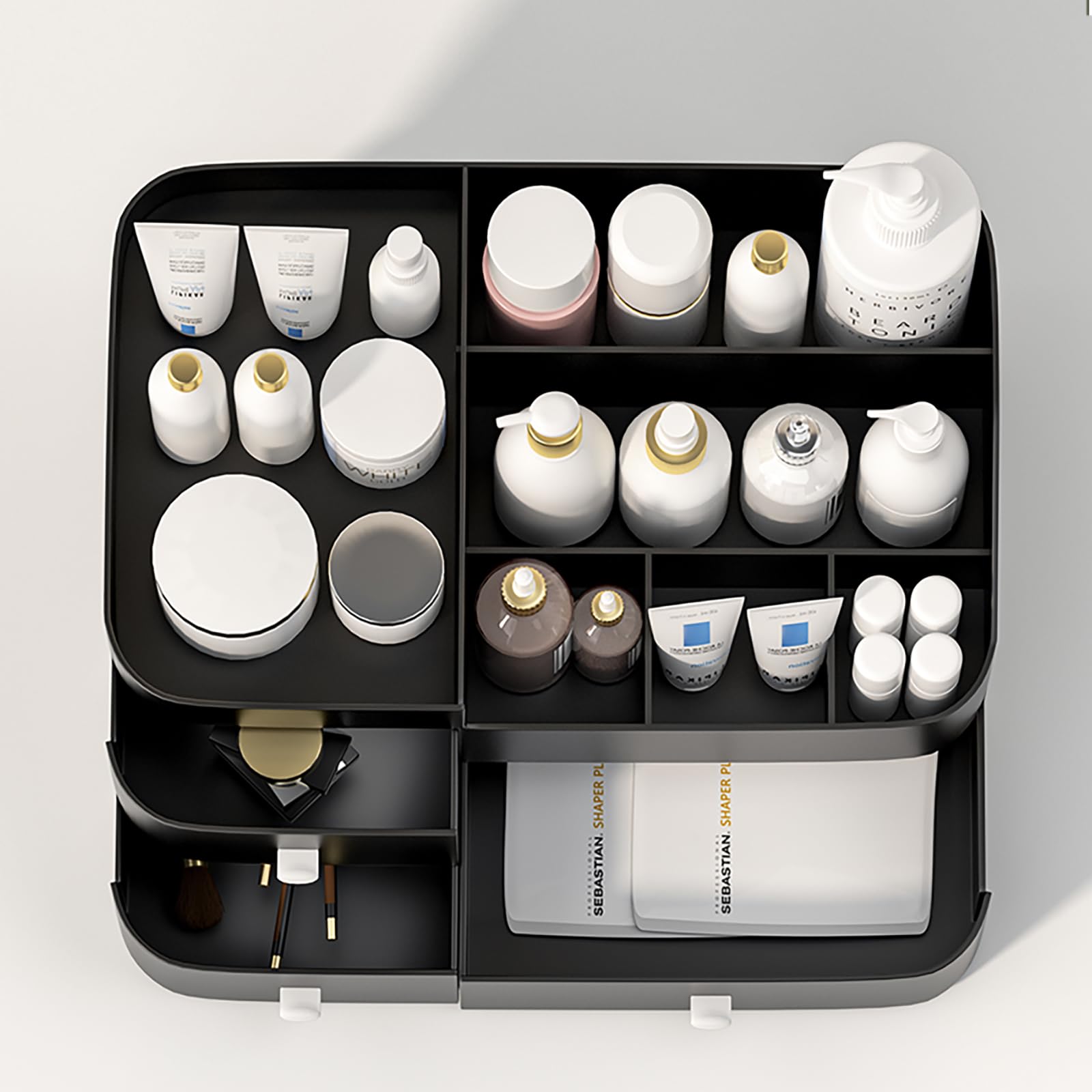Large Capacity Makeup Organizer with Drawers - Vanity Cosmetic Storage for Lipsticks, Jewelry, Nail Care & Skincare | Black Desk Organizer for Bedroom & Bathroom Countertops | Perfect for Daily Beauty Routine & Travel Organization