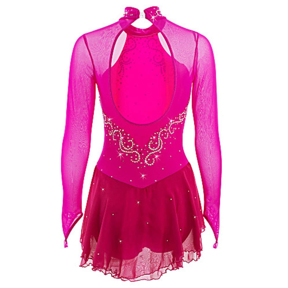 Pink Figure Skating Dress for Women & Girls - Long Sleeve Spandex Ice Skating Costume with Skirt (Size: Child 12) - Perfect for Competitions, Performances & Ice Shows