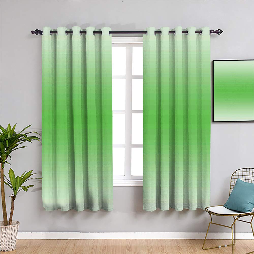 Ombre Blackout Window Curtains 63 Inch Length - Moss Leaf Nature Inspired Digital Print, Vibrant Green Ombre Design, 52x63 Inches, Room Darkening & Privacy Protection for Living Room, Bedroom, Nursery - Spring Home Decor