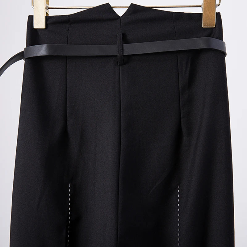 Women's Black Pleated High Waist Wide Leg Pants - Fashionable Straight Trousers with Sash Detail | Perfect for Office Wear, Casual Outfits & Special Occasions