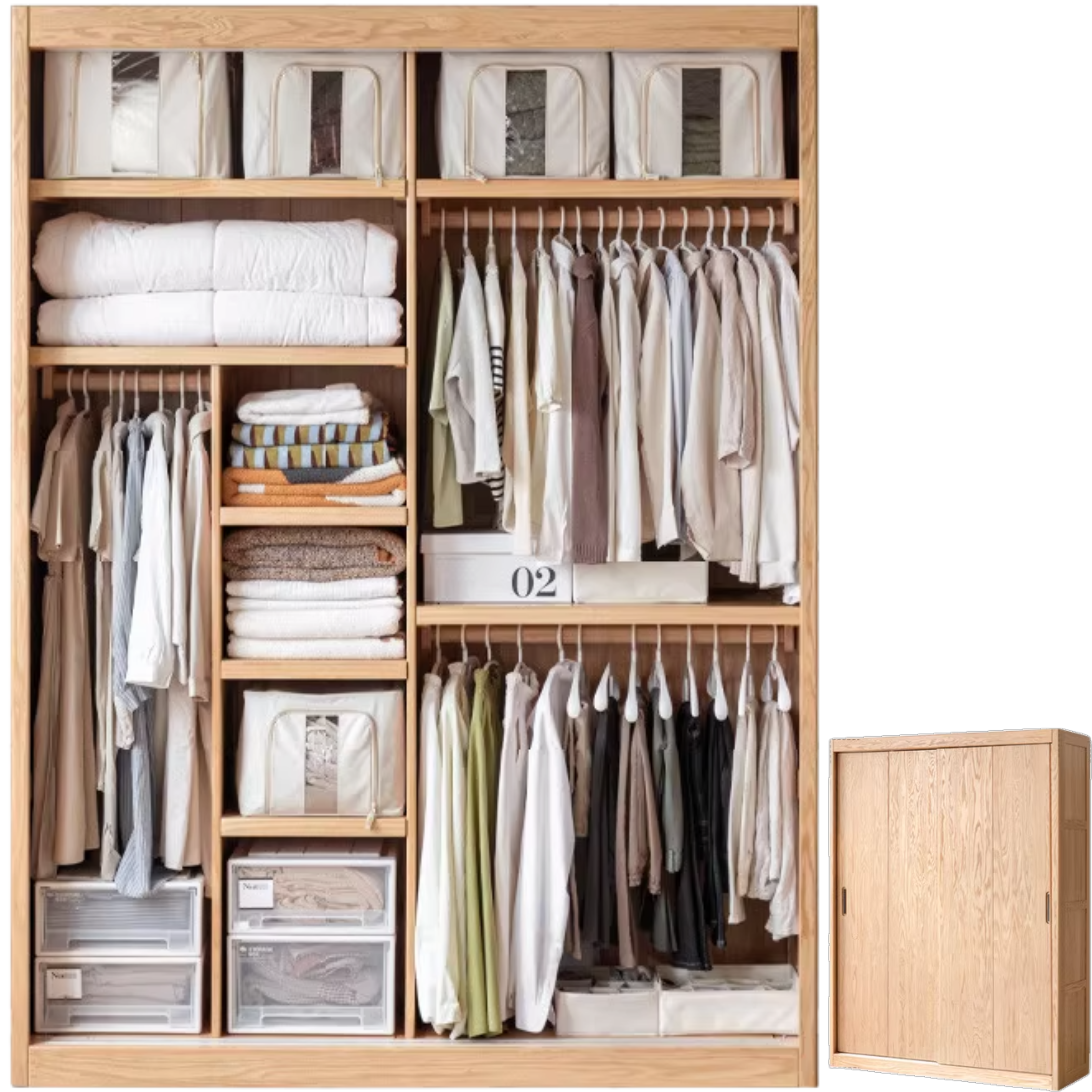 Stylish Oak & Ash Solid Wood Modern Wardrobe - Spacious Closet Organizer for Bedroom, Walk-in Closet & Guest Room Storage