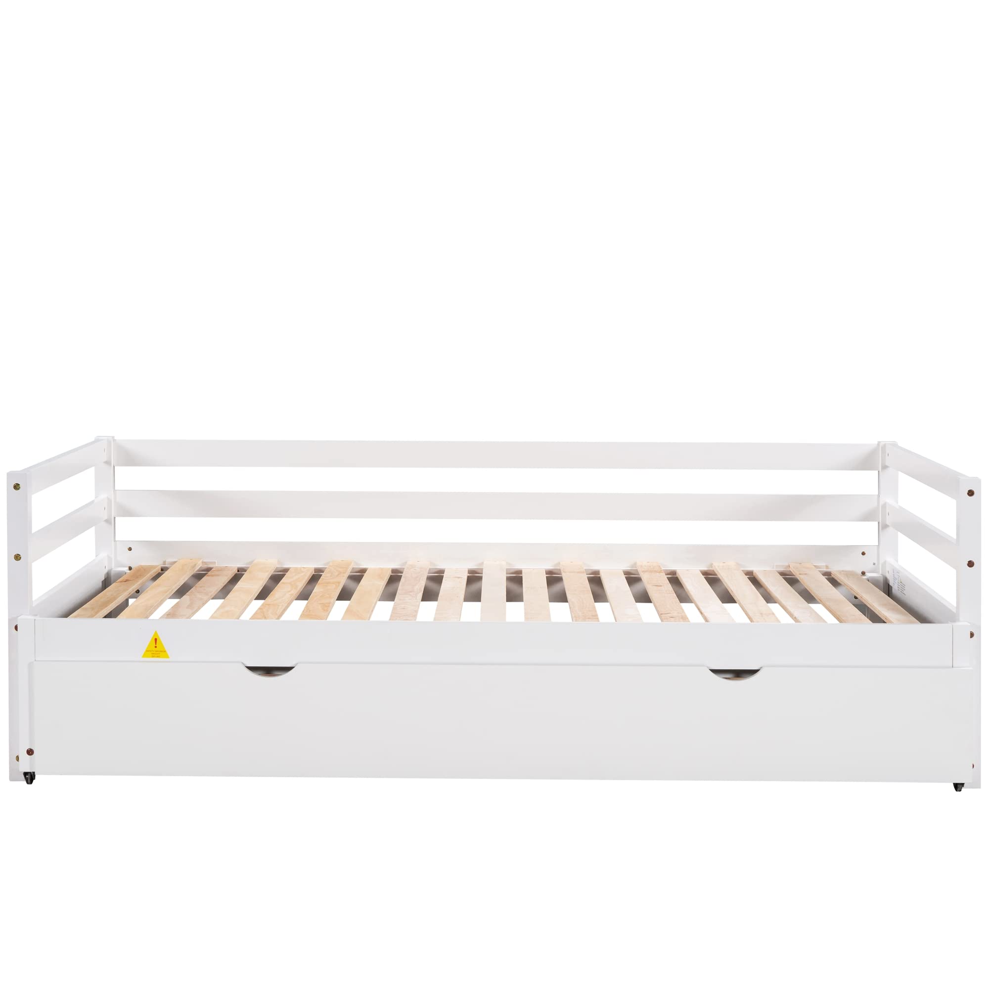 Solid Pine Wood Extendable Twin to King Size Daybed with Trundle - Sturdy Sofa Bed Frame for Living Room, Guest Room & Kids Bedroom (White) | Perfect for Small Spaces, Sleepovers & Multi-Functional Furniture Needs