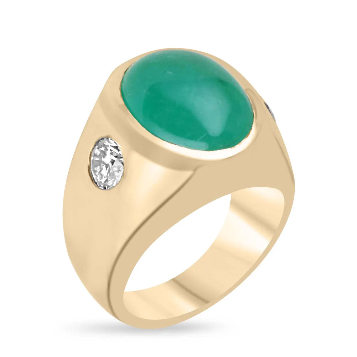 6.49 Carat Natural Emerald Cabochon Diamond Accent Three Stone Ring for Women - Elegant Wedding, Engagement & Anniversary Jewelry Gift