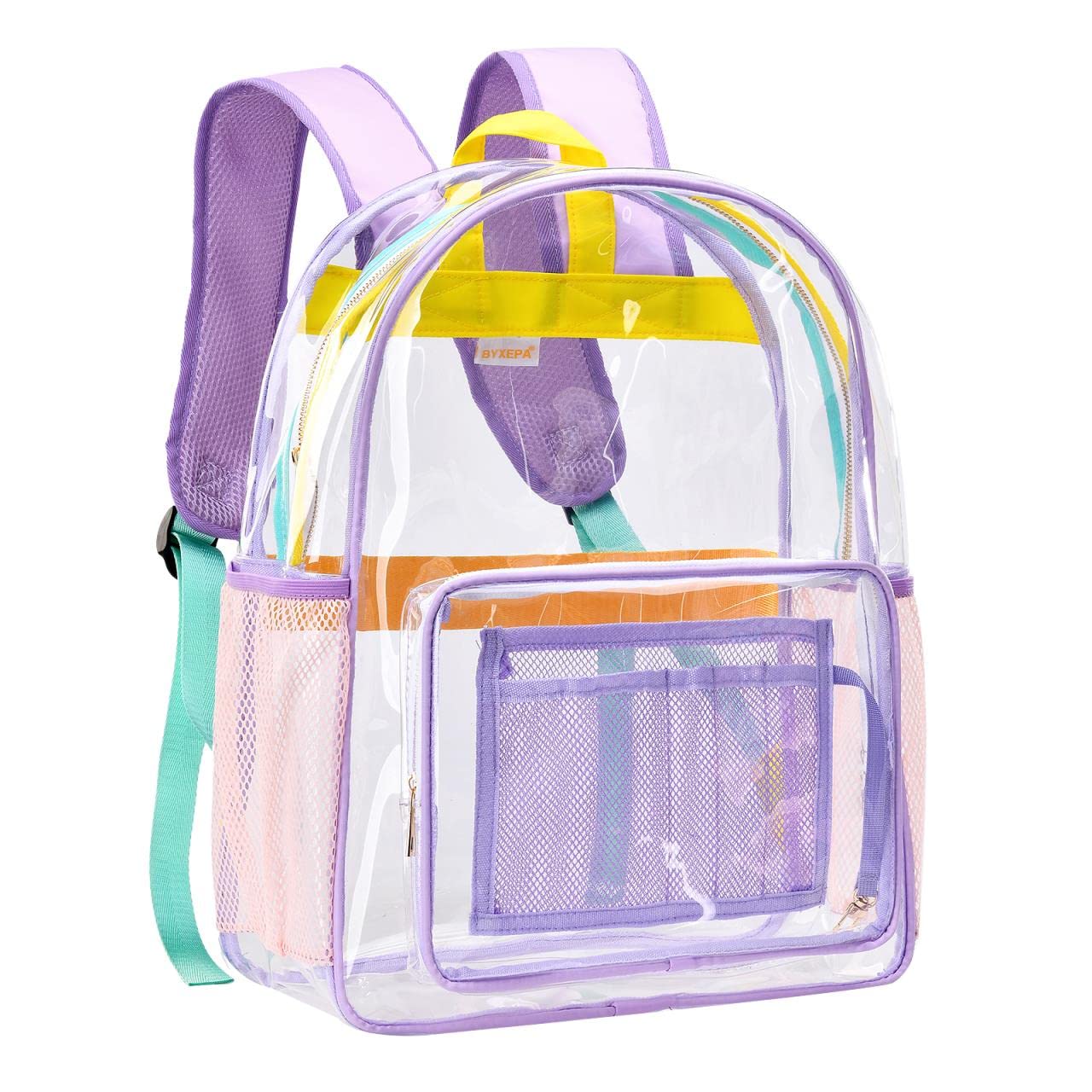 BYXEPA Heavy Duty Clear Backpack - 16.1 Inch Transparent TPU School Backpack with Reinforced Straps & Large Capacity for Women, Girls | College, Workplace, Security Check, Concerts, Travel (Lavender)
