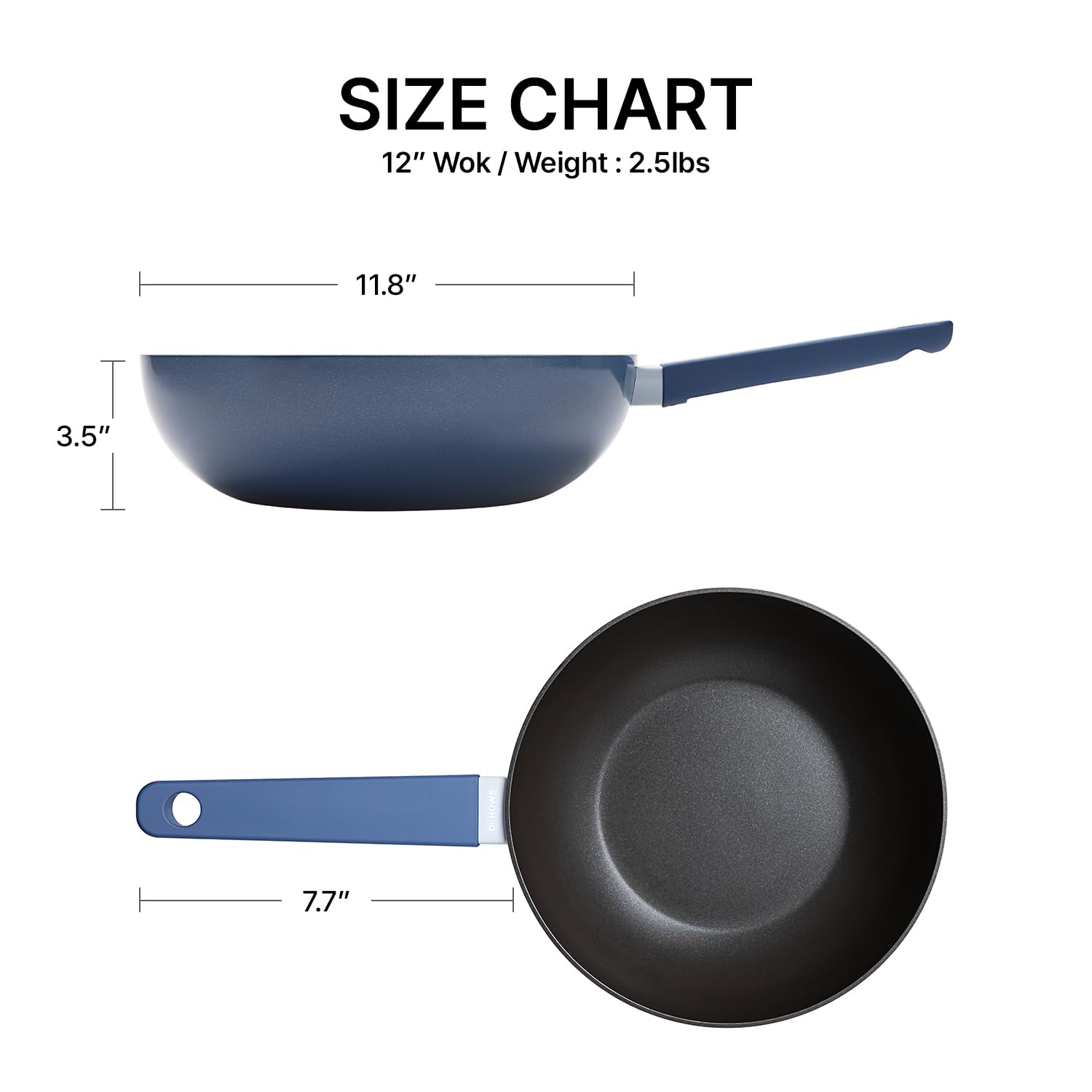 Dr.HOWS Allday 12-Inch Nonstick Wok Pan - PFOA/PFOS Free Stir Fry Pan with Heat-Resistant Bakelite Handle - Works on Gas, Induction, Ceramic & Electric Stoves - Bijou Blue - Perfect for Asian Cooking, Stir Frying & Healthy Meal Prep