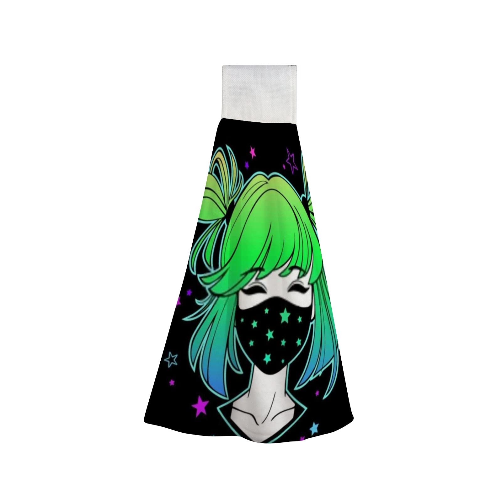 Cute Cartoon Green Hair Girl Kitchen Hanging Hand Towels - Super Absorbent, Soft Bathroom Towel with Loop for Easy Hanging - Machine Washable (1 Pack) - Perfect for Kitchen, Bathroom, and Home Decor