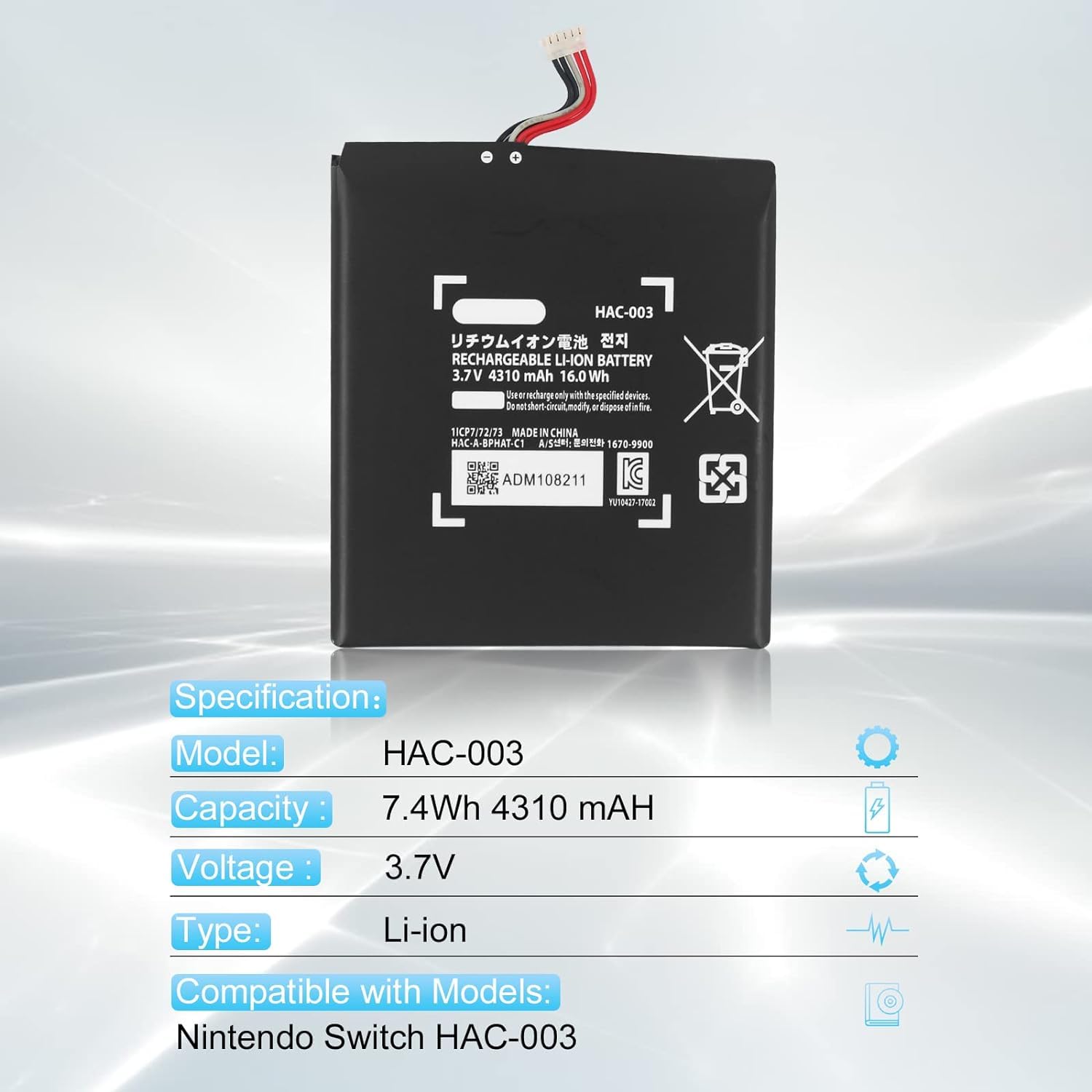 Original Title: FLSTOR HAC-003 Akku Ersatz für Nintendo Switch 2017 Console Game Console Handhold HAC-001 4310mAh HAC-003 Akku Reparatur Kit   Optimized Title: **FLSTOR HAC-003 Replacement Battery for Nintendo Switch 2017 Console - 4310mAh High-Capacity Battery Repair Kit - Compatible with HAC-001 & HAC-003 - Perfect for Gaming On-the-Go & Extended Play Sessions**