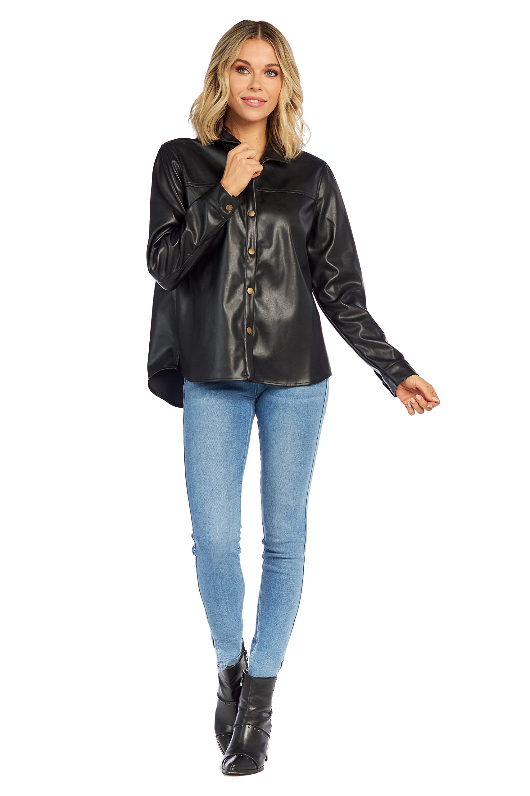 Mud Pie Salem Women's Oversized Leather Shacket Jacket – Stylish & Cozy Outerwear for Fall & Winter Fashion | Perfect for Casual Outings, Layering, and Cold Weather