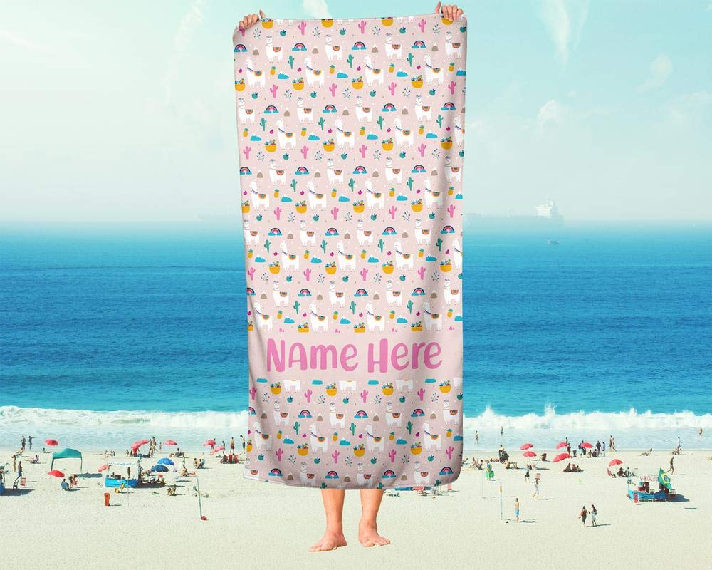 Personalized Extra Large Pink Llama Towel for Kids & Adults - Custom Oversized Travel, Beach, Pool & Bath Towel for Toddler, Baby Boys & Girls (Elsa Design) - Perfect for Vacation, Swimming & Spa Days