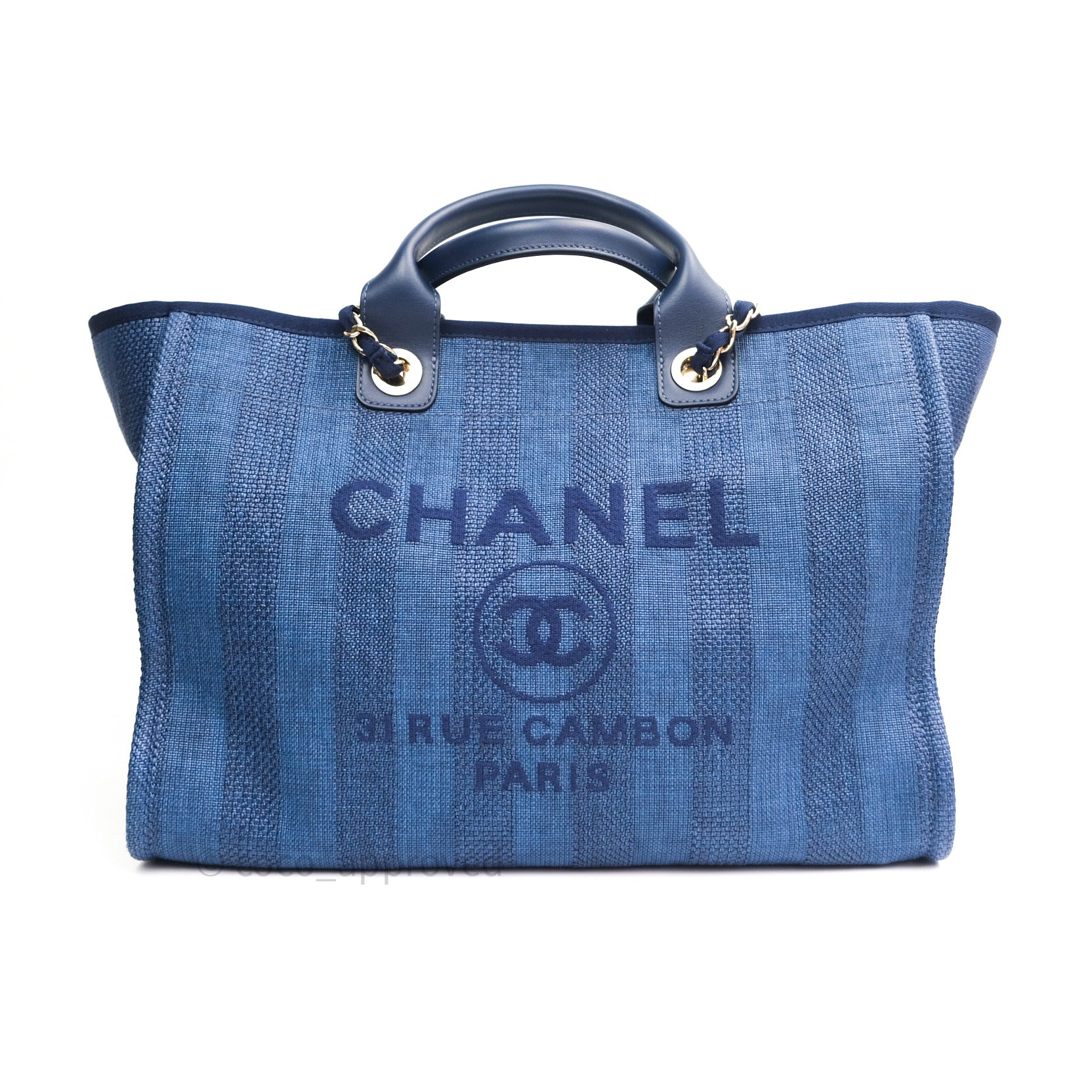 Chanel Canvas Large Deauville Tote Bag Navy Blue Striped 20S - Luxury Beach Tote for Women, Perfect for Travel, Shopping & Everyday Use