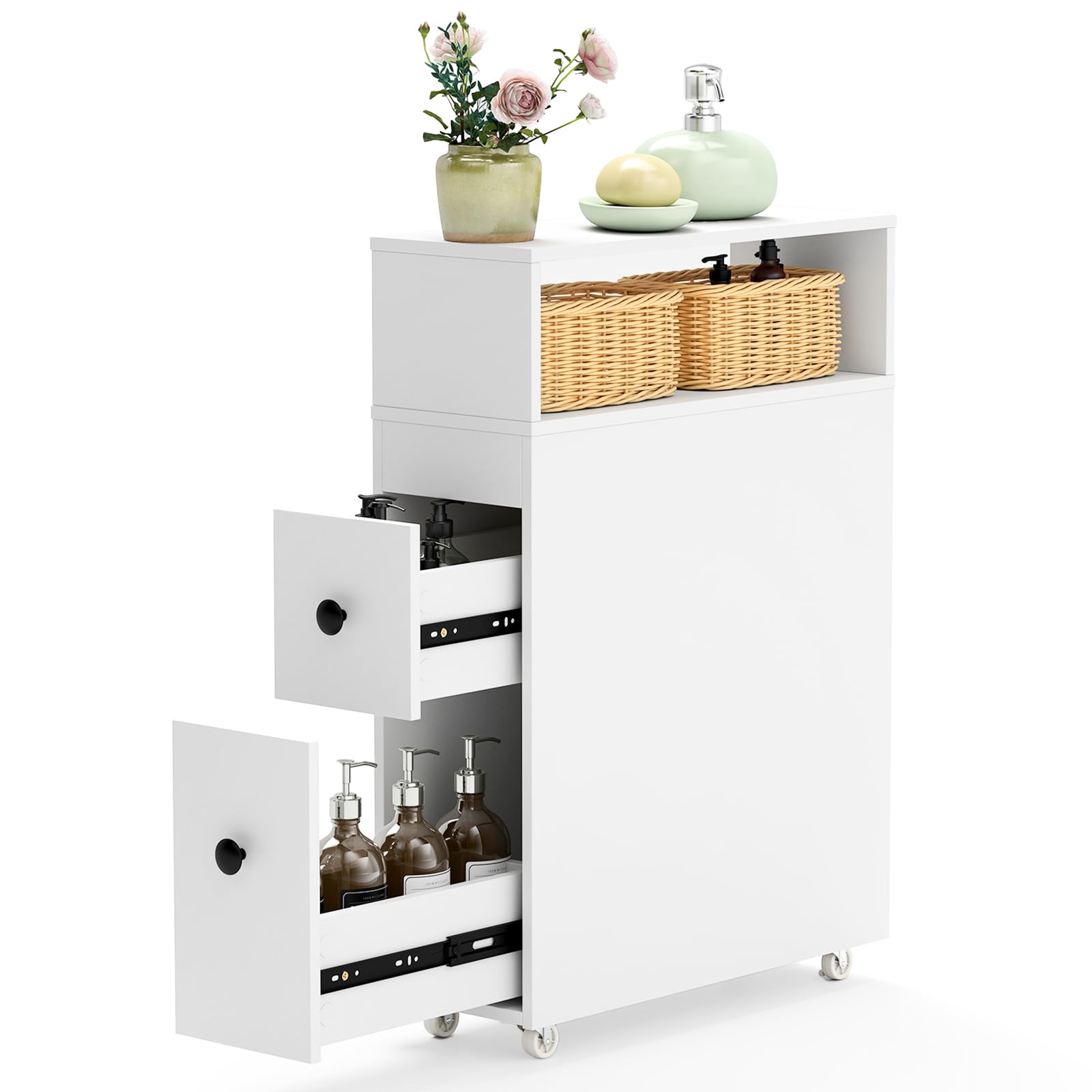 Tangkula Slim Bathroom Cabinet with Drawers & Wheels for Small Spaces - Perfect for Toilet Storage