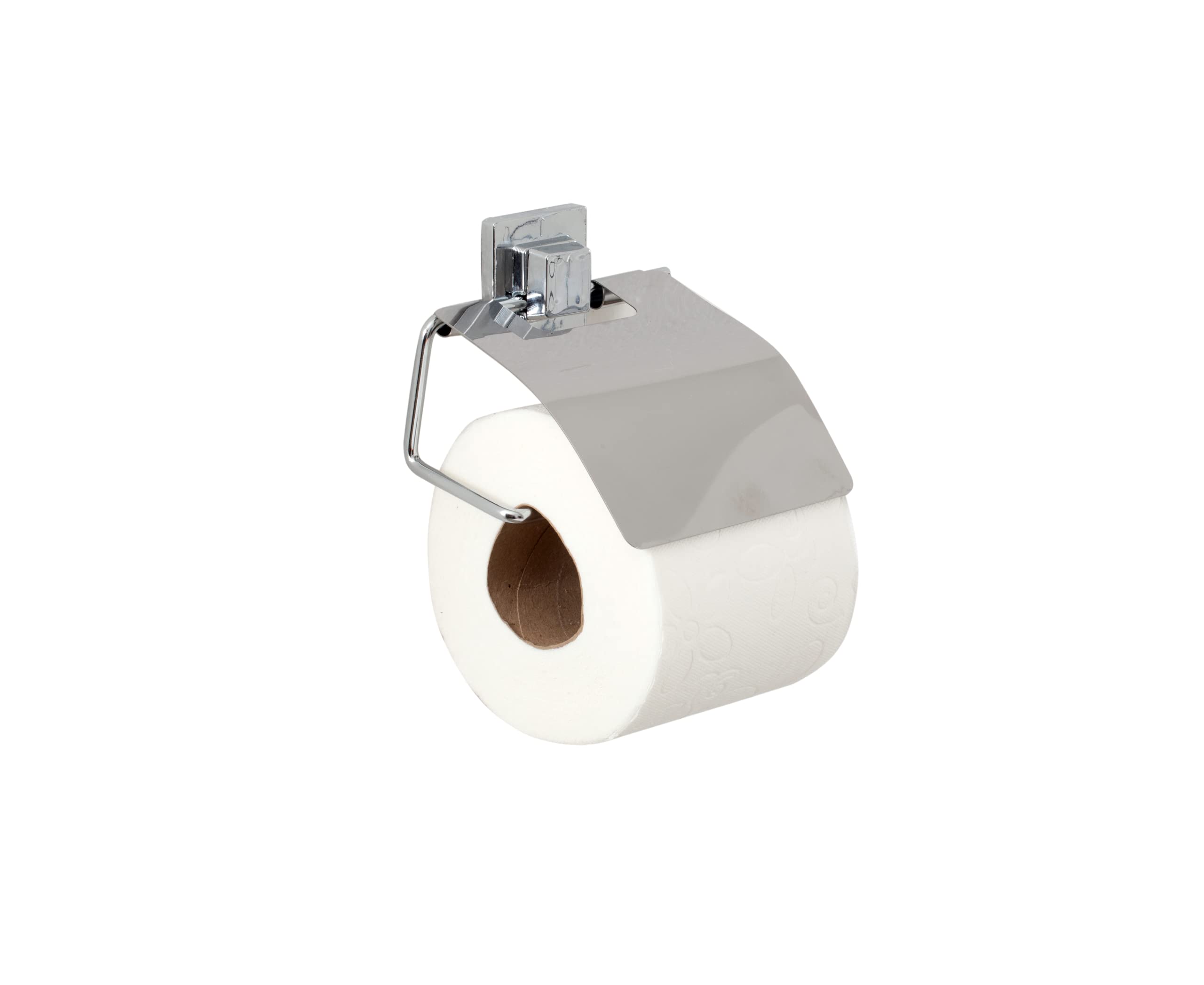Modern Chrome Toilet Paper Holder - No Drill Screwless Bathroom Tissue Roll Stand Dispenser with Cover | Space-Saving Design for Small Bathrooms & Powder Rooms
