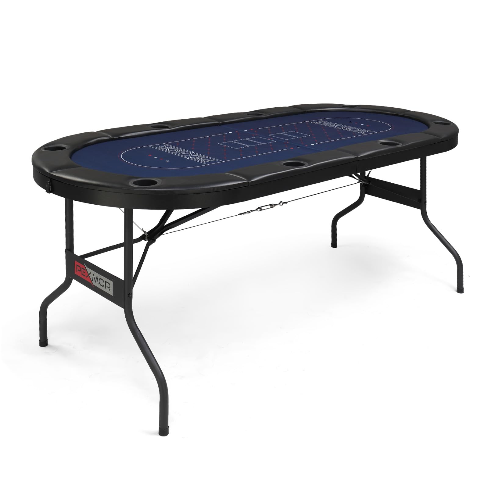 PEXMOR 8-Player Foldable Poker Table with Stainless Steel Cup Holders - Casino-Grade Felt & Water-Resistant Cushioned Rail - Texas Holdem Blackjack Game Table for Home & Casino Nights | Perfect for Poker Parties, Game Rooms & Casino-Themed Events
