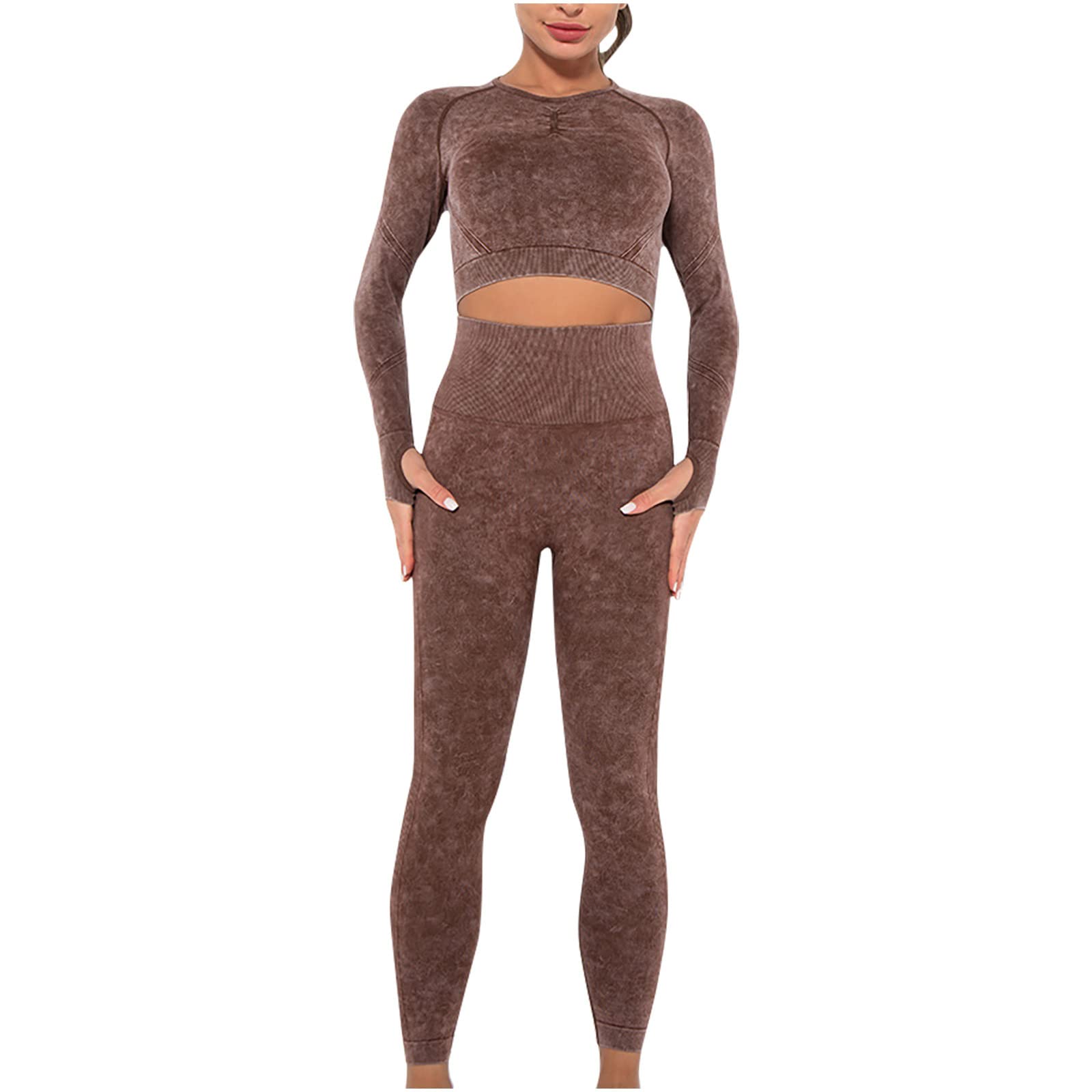 Women's 2-Piece Seamless Hollow Outfit Set - Summer Yoga Long Sleeve Top & Pants for Sports, Fitness & Running | Breathable Matching Workout Suit for Ladies | Perfect for Yoga Studio, Gym & Outdoor Activities