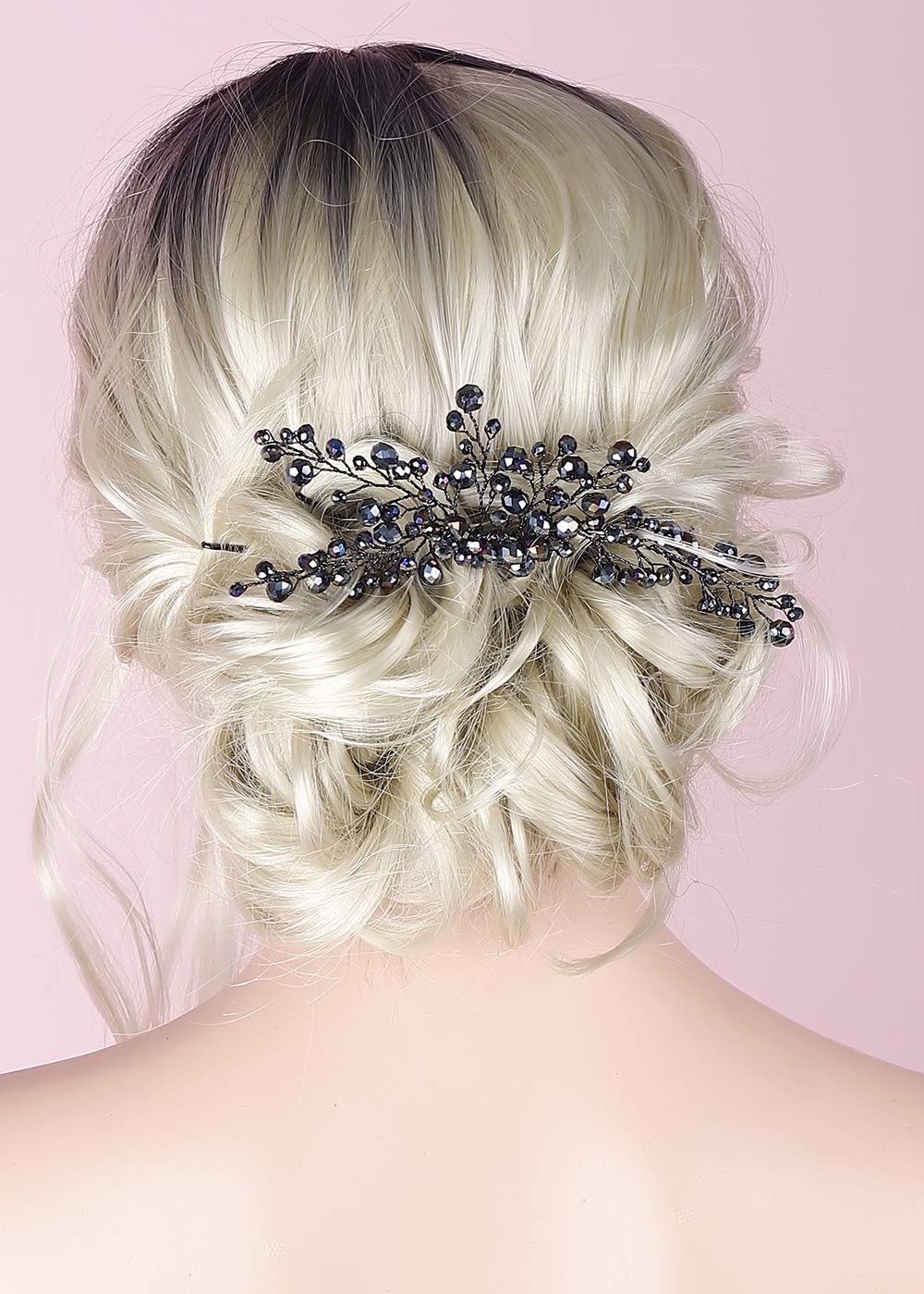 Black Rhinestone Hair Crown for Women – Elegant Bridal Hair Comb, Boho Wedding & Prom Party Hair Jewelry – Perfect for Festivals, Weddings & Special Occasions