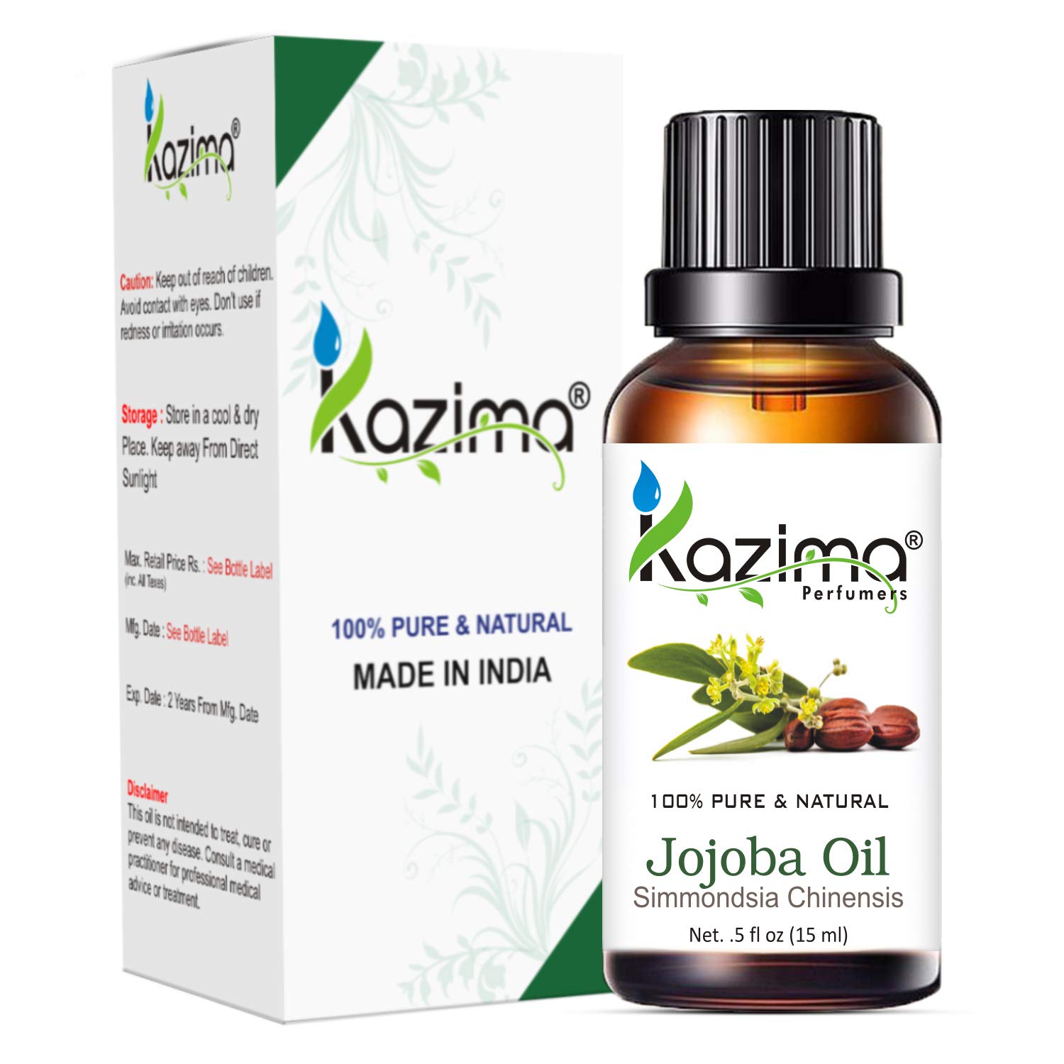 KAZIMA 100% Pure Jojoba Oil & Avocado Oil Combo - Undiluted Natural Moisturizer for Skin, Hair Care, Acne Treatment & Anti-Wrinkle (15ml Each) | Face Serum, Massage Oil & DIY Beauty Recipes