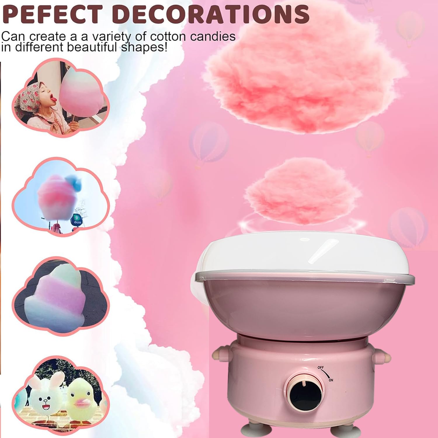 AngelReally Mini Cotton Candy Maker Machine for Kids - Pink Portable Home Candy Floss Maker with 20 Sticks & Sugar Scoop - Perfect for Birthday Parties, Christmas Gifts & Family Gatherings