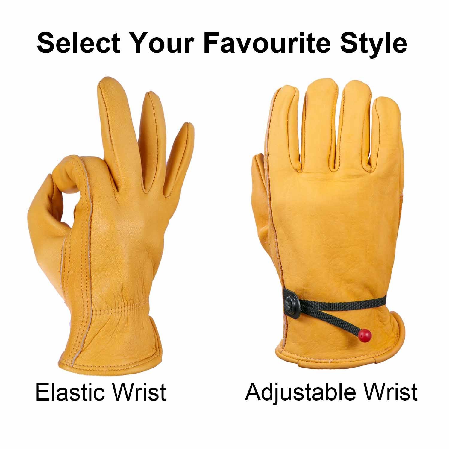 OZERO Men's Leather Work Gloves - 3 Pairs Large Cowhide Heavy Duty Gloves for Mechanics, Driving, Ranch Work & Gardening | Durable Protection for Outdoor Labor & DIY Projects