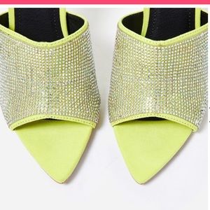 Raven Pointed Toe Mule Heels in Lime Green - Stylish Slip-On Heels for Women, Perfect for Office, Party, and Night Out