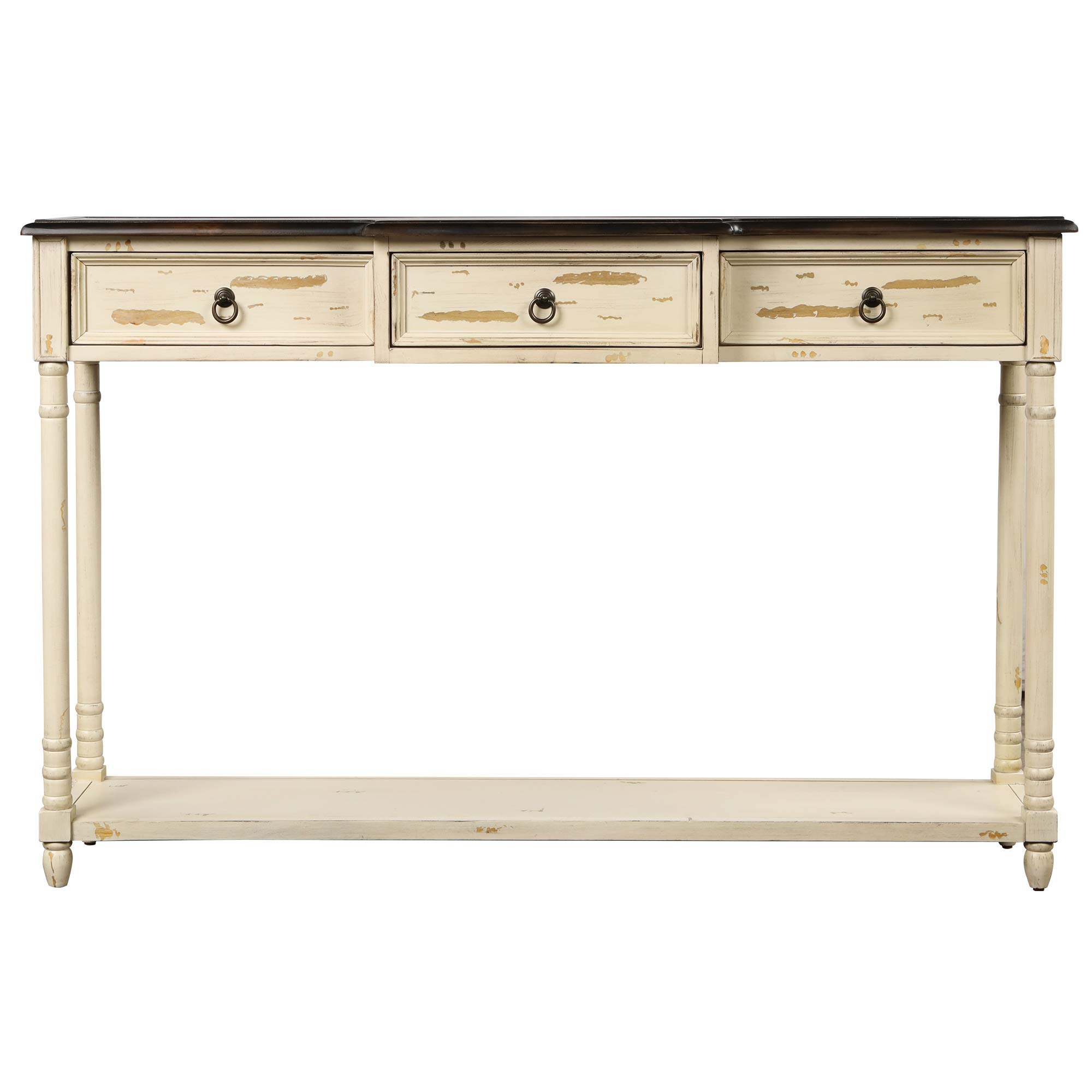 Modern Beige Console Table with Drawers & Long Shelf - Sturdy Sofa Table for Entryway, Hallway or Living Room - Perfect for Home Decor, Storage & Displaying Decor Items