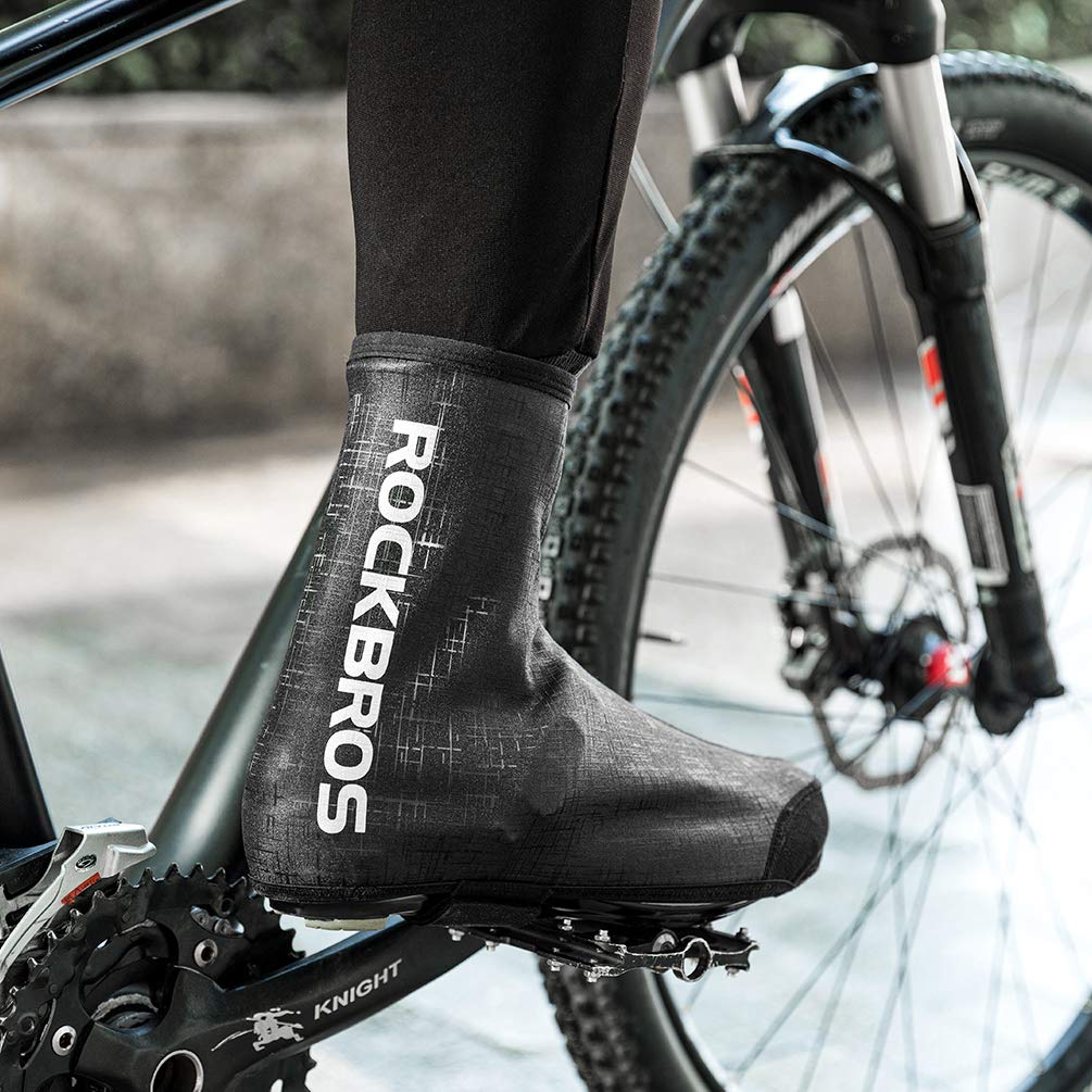ROCKBROS Thermal Windproof Cycling Shoe Covers - Fleece-Lined Winter Bike Overshoes for Mountain & Road Biking - Keep Feet Warm in Cold Weather Rides