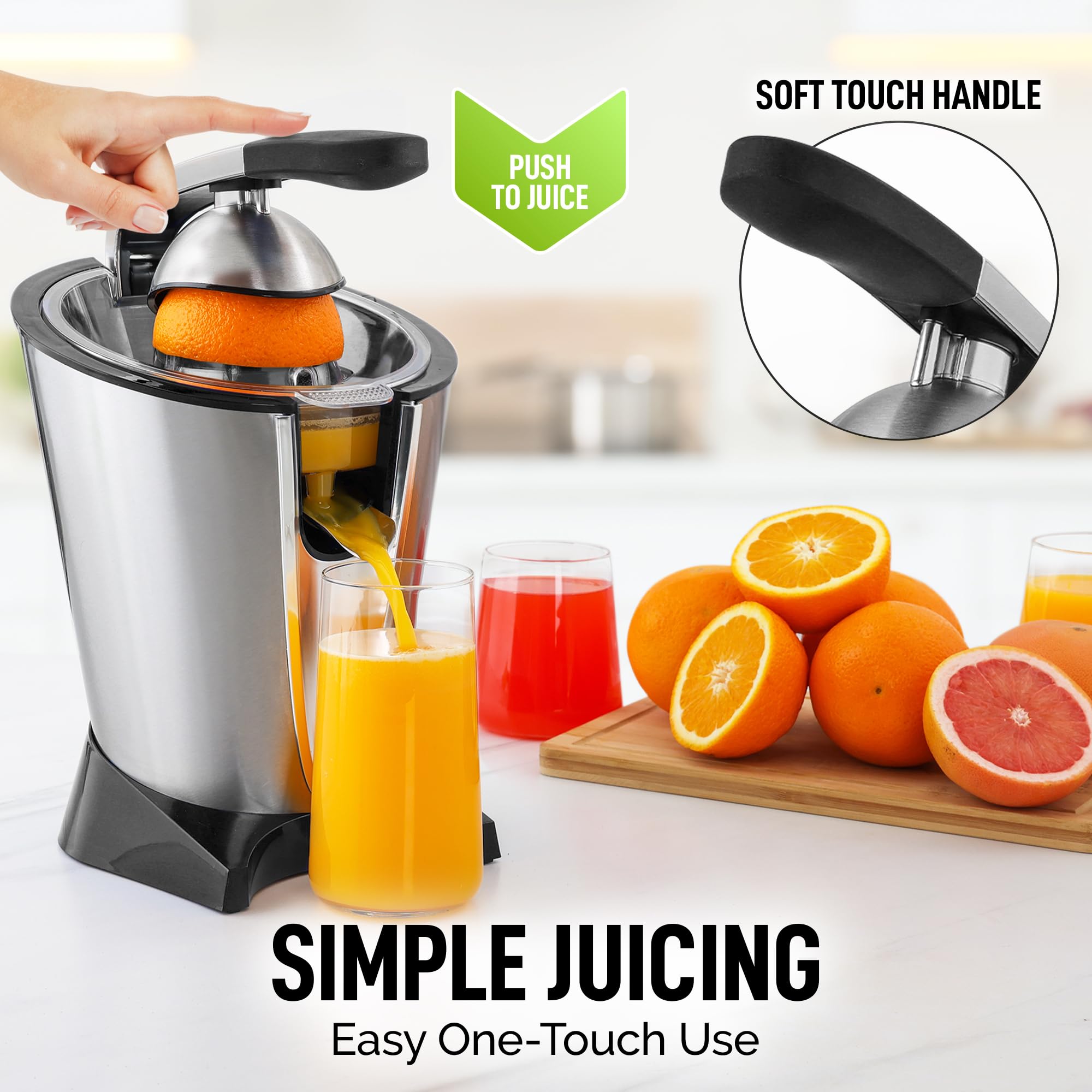 Zulay Premium Electric Citrus Juicer - 160W Powerful & Quiet Stainless Steel Orange/Lemon/Grapefruit/Lime Juice Extractor with Interchangeable Cones & Pulp Filter - Dishwasher Safe - Perfect for Breakfast, Cocktails & Healthy Juicing at Home