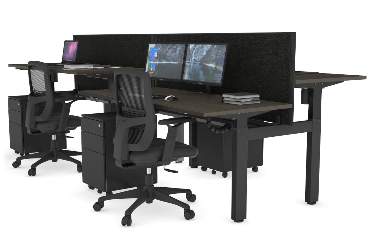 Adjustable 4-Person H Bench Workstation with Black Frame - 1600L x 700W - Perfect for Office, Workshop, or Collaborative Workspaces