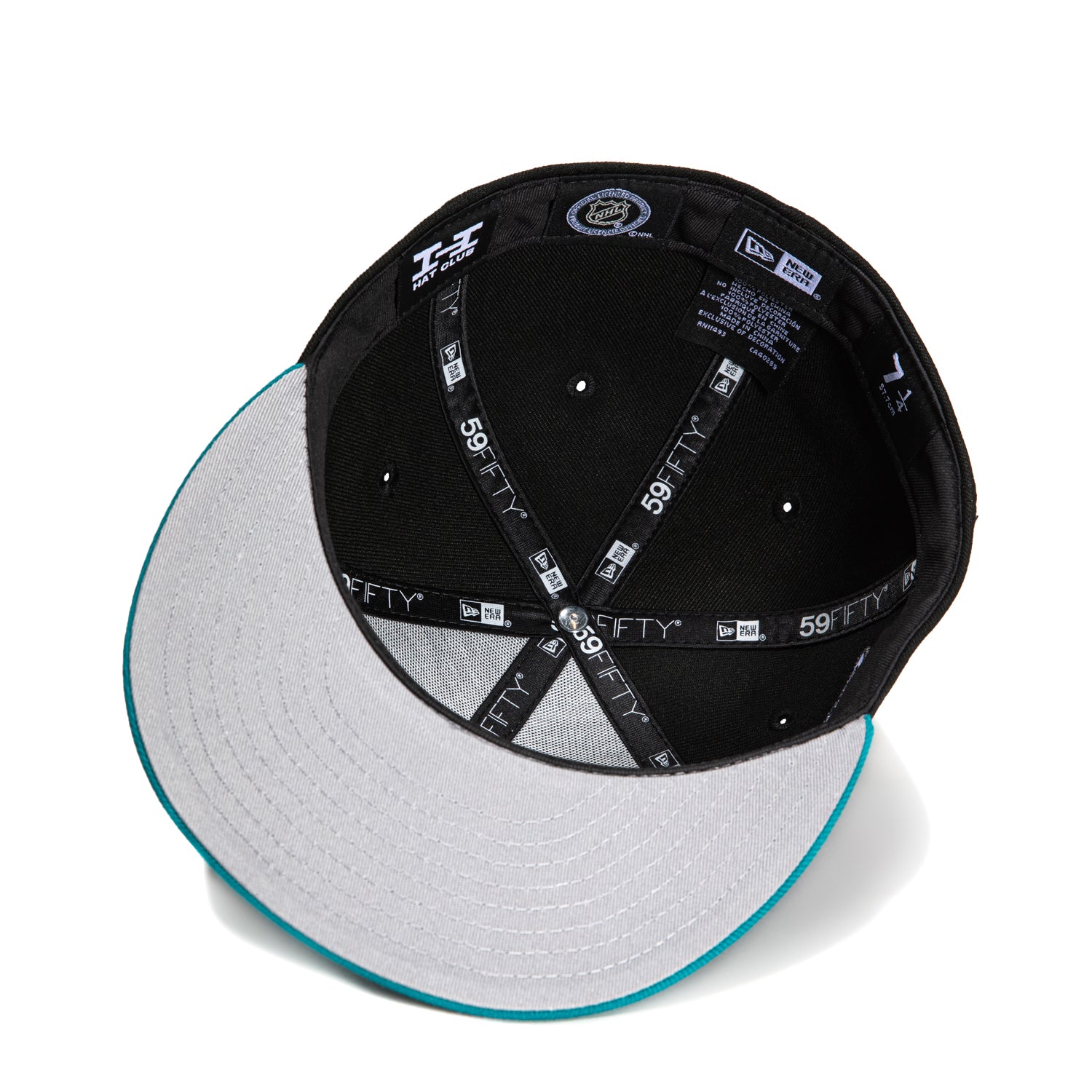 New Era 59Fifty San Jose Sharks Logo Patch Script Hat - Black & Teal Adjustable Baseball Cap for Men & Women - Perfect for Sports Games, Streetwear & Casual Outfits