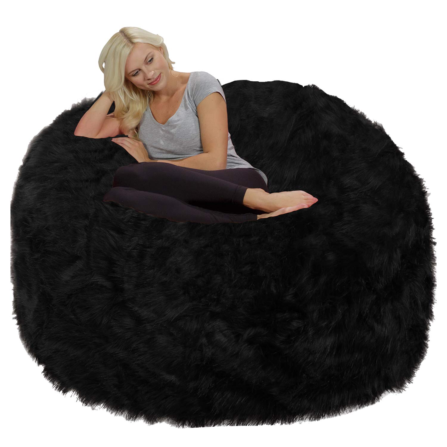 Chill Sack Giant 6-Foot Memory Foam Bean Bag Chair with Plush Faux Fur Cover - Oversized Comfortable Lounge Furniture for Living Room, Bedroom, Game Room & Dorm