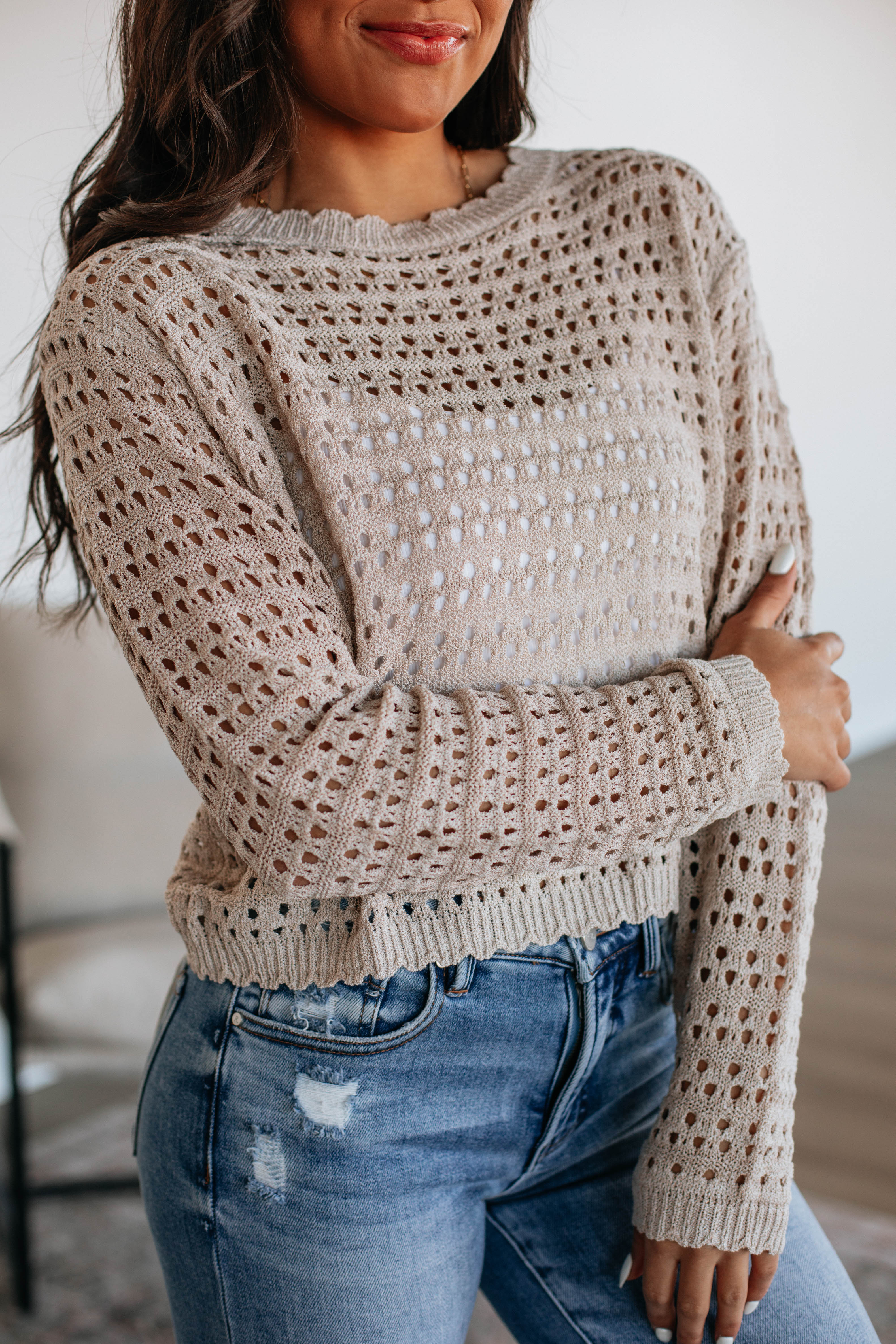 Addie Knit Sweater Women's Casual Pullover Oatmeal Color Soft Comfortable Winter Sweater for Daily Wear & Office Outfits