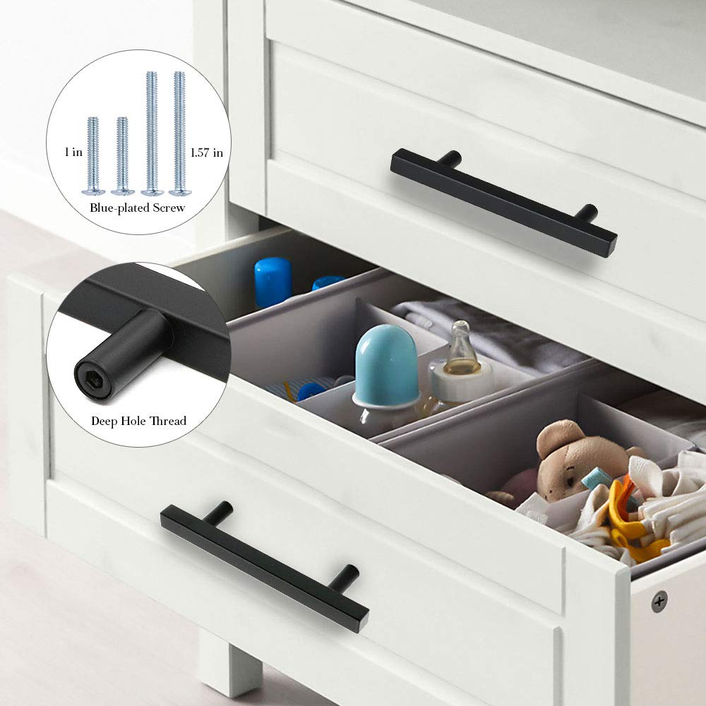 Peaha 10 Pack Black Cabinet Pulls - 4-1/2 Inch Hole Centers, Matte Finish Kitchen & Bathroom Drawer Handles, PHJ22BK115 - Perfect for Modern Cabinets, Dressers, and Furniture Hardware Upgrades