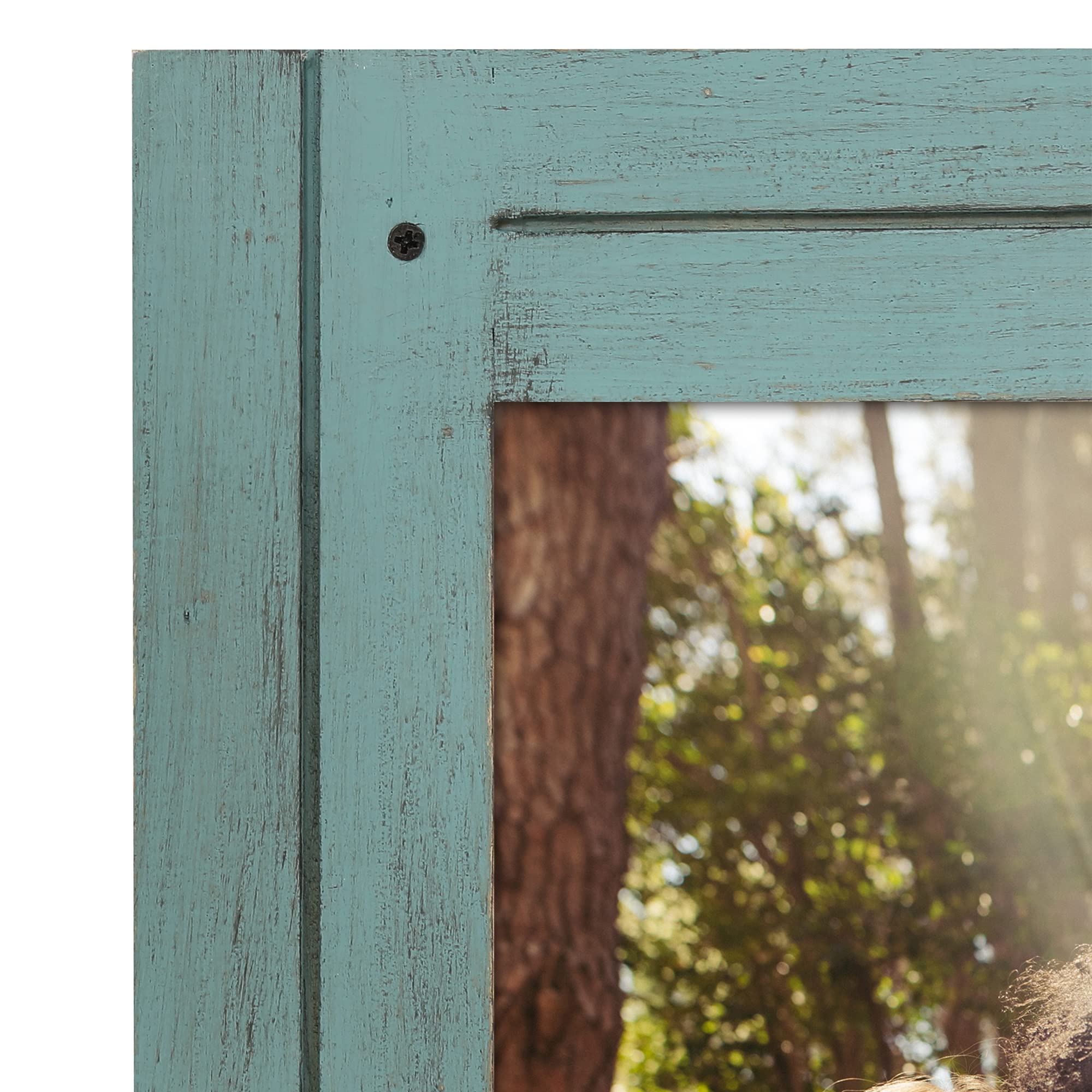 Americanflat 6x8 Turquoise Frame - Distressed Wood & Clear Glass for Wall/Tabletop Display