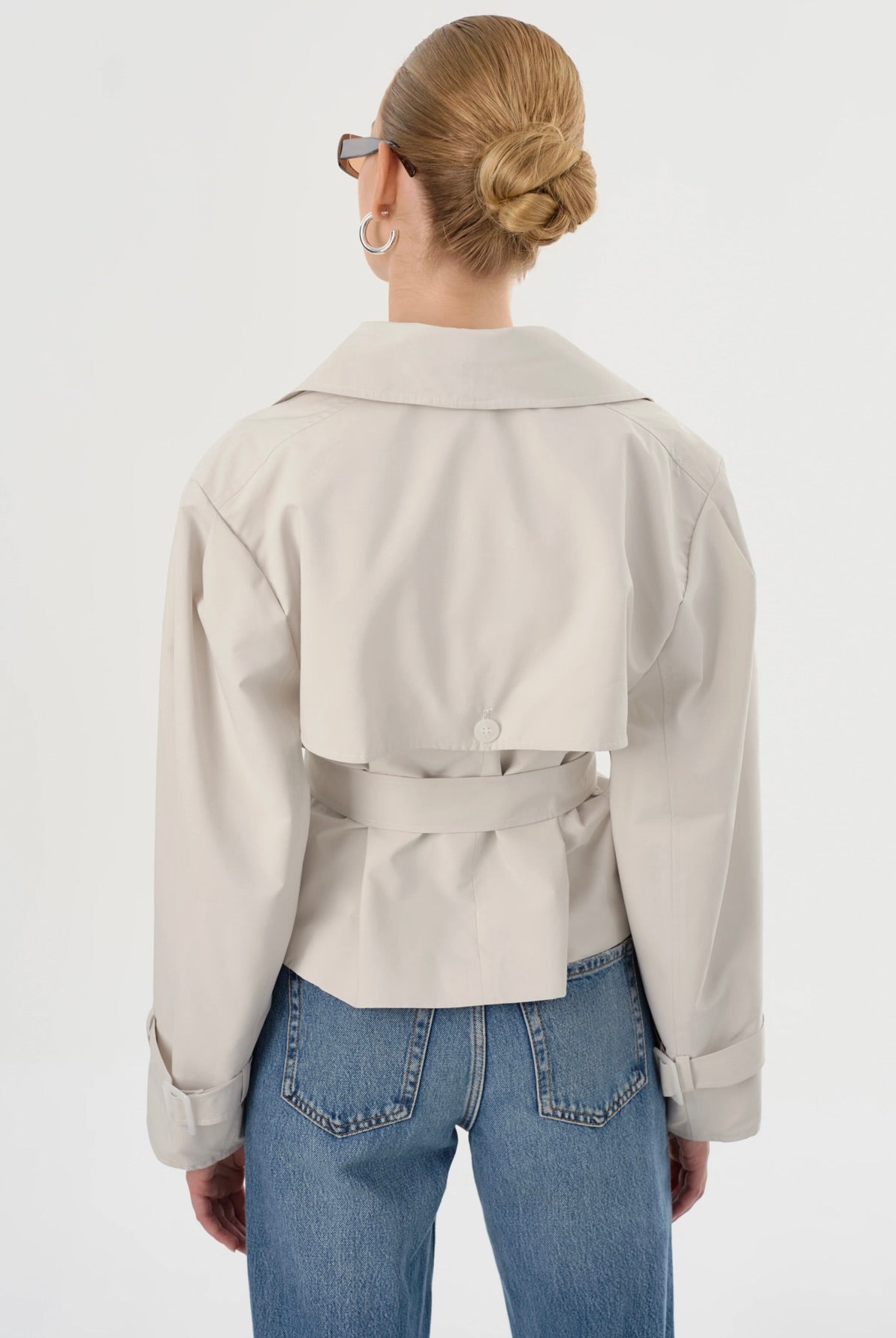 Quinn Cropped Trench Coat for Women - Lightweight Waterproof Jacket in Whisper White | Perfect for Spring & Fall Fashion, Office Wear & Casual Outfits