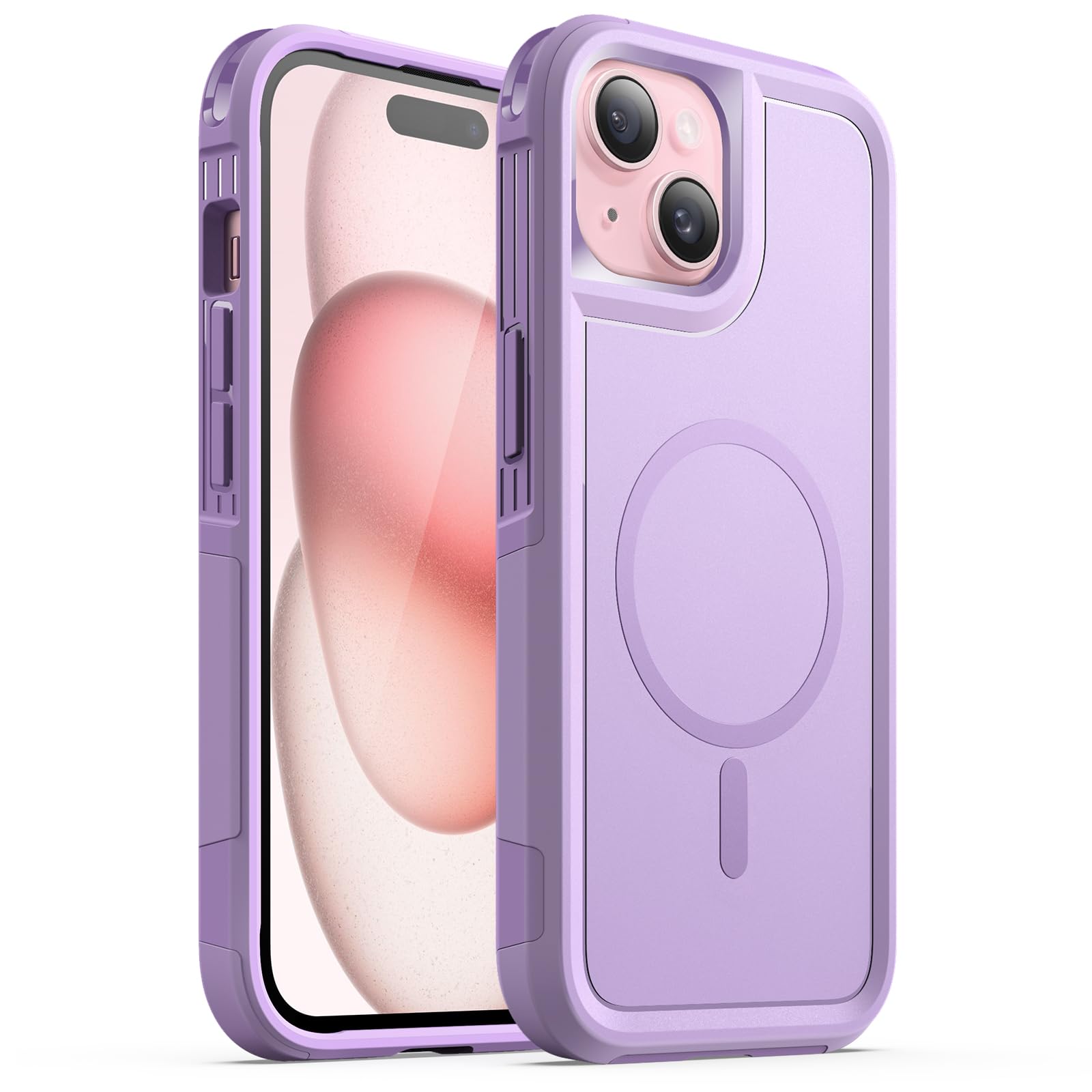 JETech Heavy Duty Dual-Layer Rugged Case for iPhone 15 Plus 6.7-Inch - MagSafe Compatible, Shockproof Protective Magnetic Cover (Light Purple) - Perfect for Outdoor Adventures, Work & Everyday Use