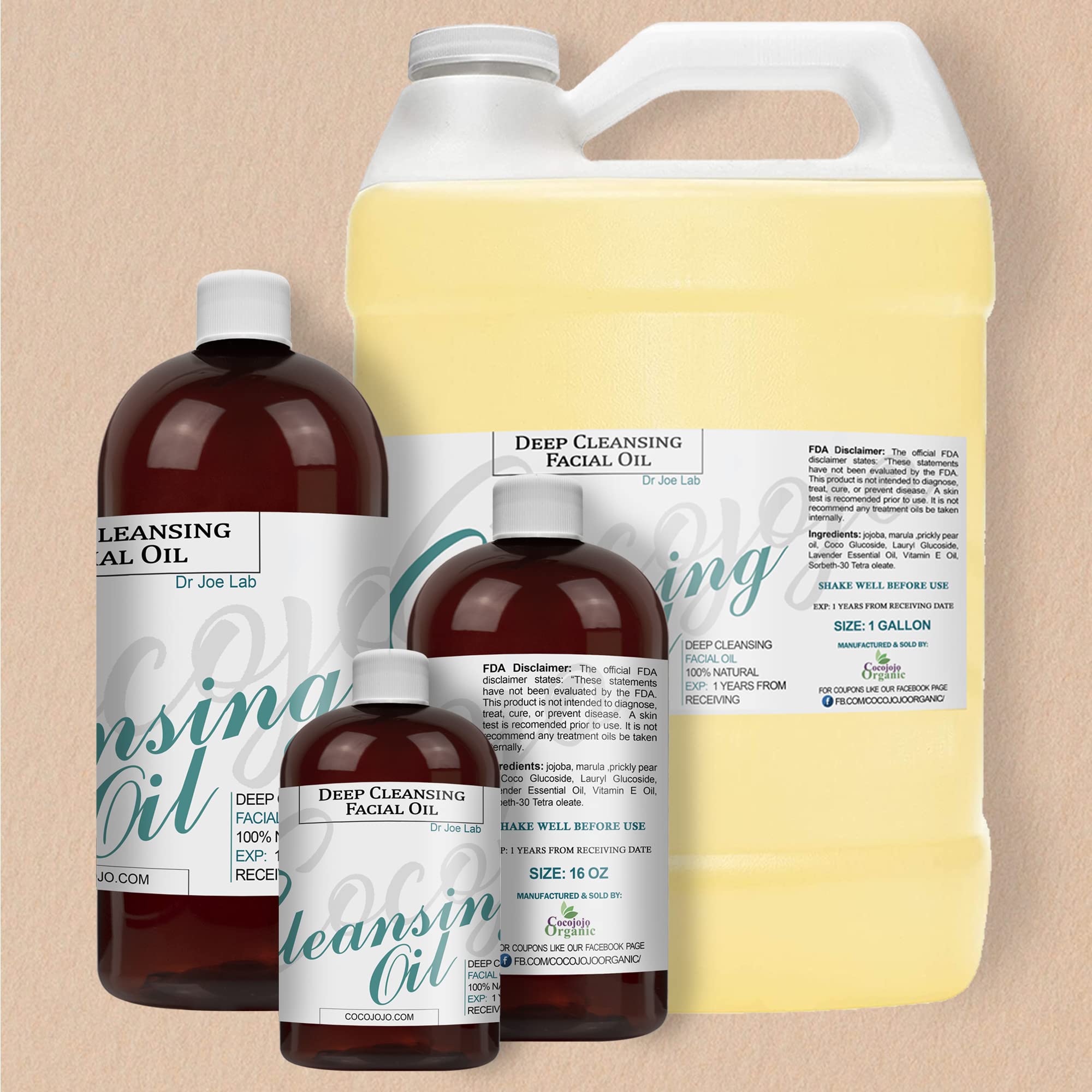 Dr Joe Lab Deep Facial Cleansing Oil for Oily & Dry Skin - Hydrating, Moisturizing & Restoring Face Cleanser - 1 Gallon (128 oz) - Perfect for Daily Skincare & Makeup Removal